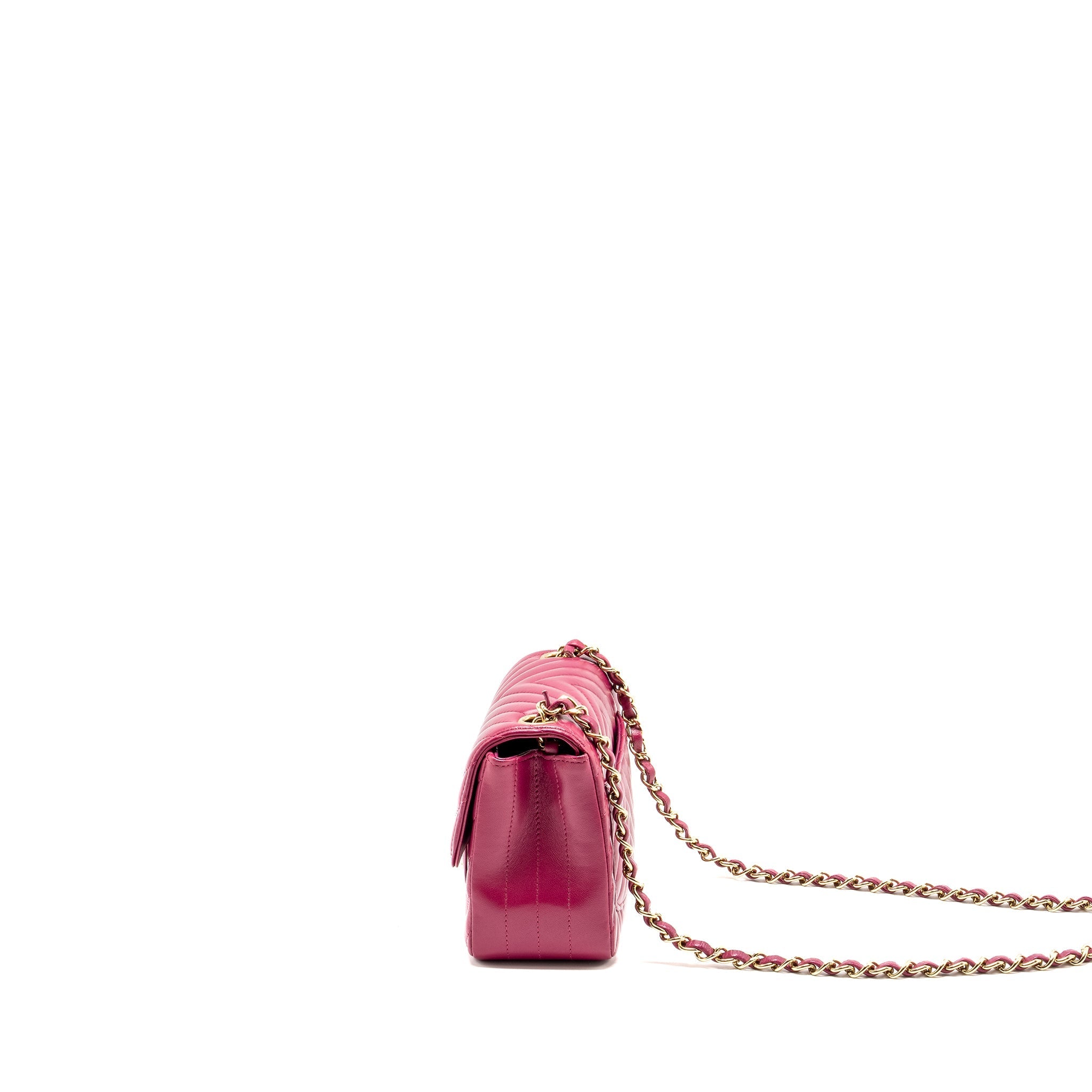 CHANEL MINI SQUARE CHEVRON LAMBSKIN RASPBERRY RED LGHW