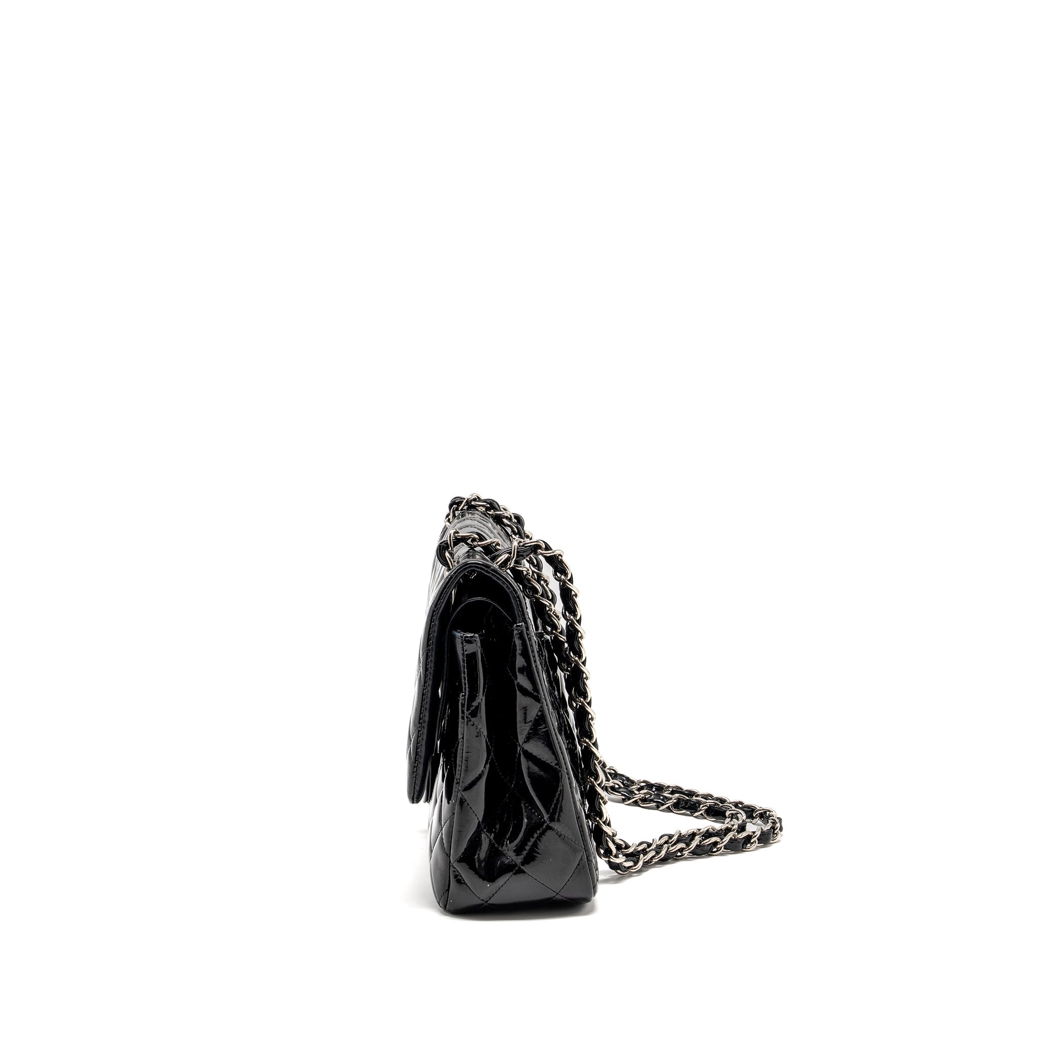 CHANEL JUMBO CLASSIC DOUBLE FLAP BAG PATENT BLACK SHW