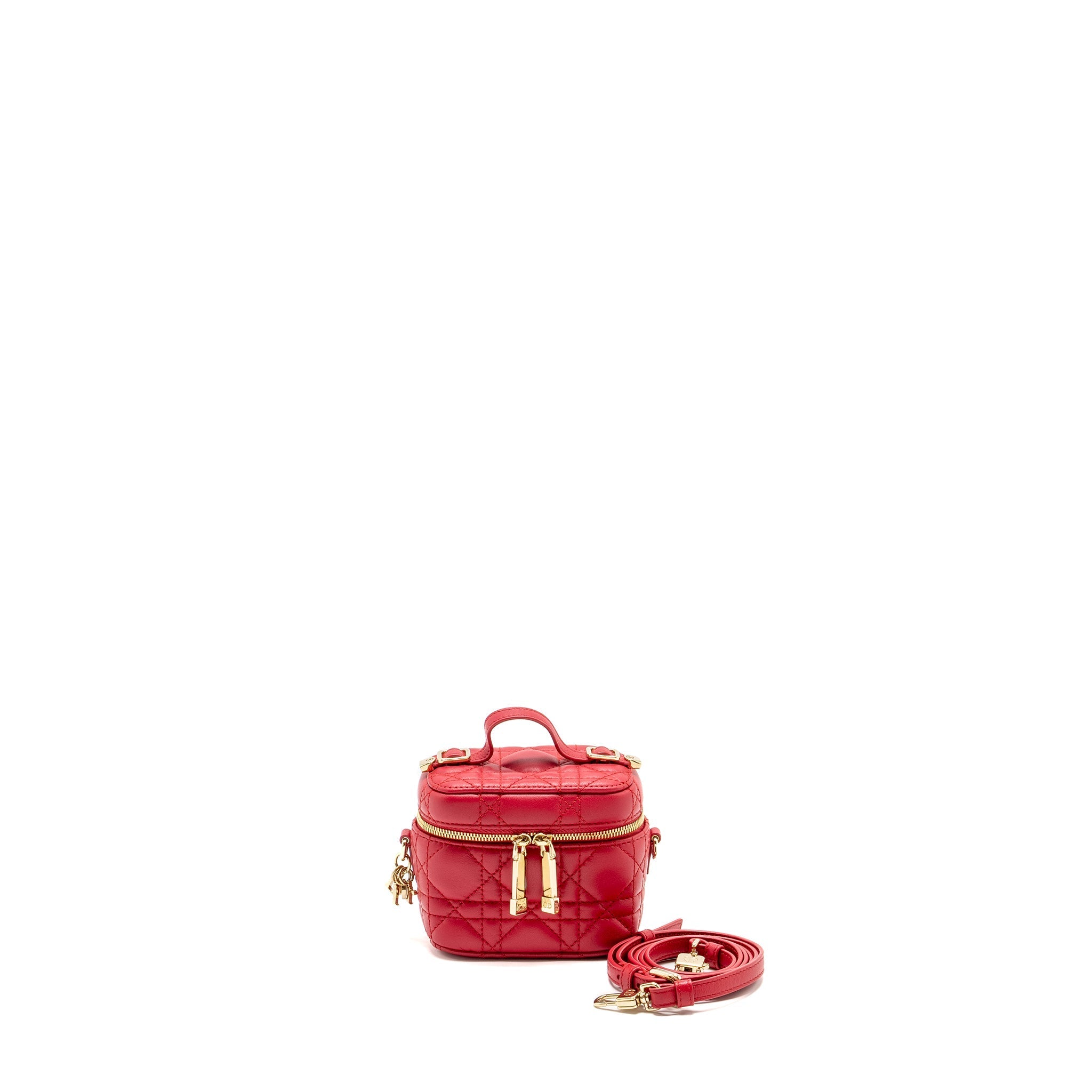 DIOR MICRO LADY DIOR VANITY CASE LAMBSKIN RED LGHW
