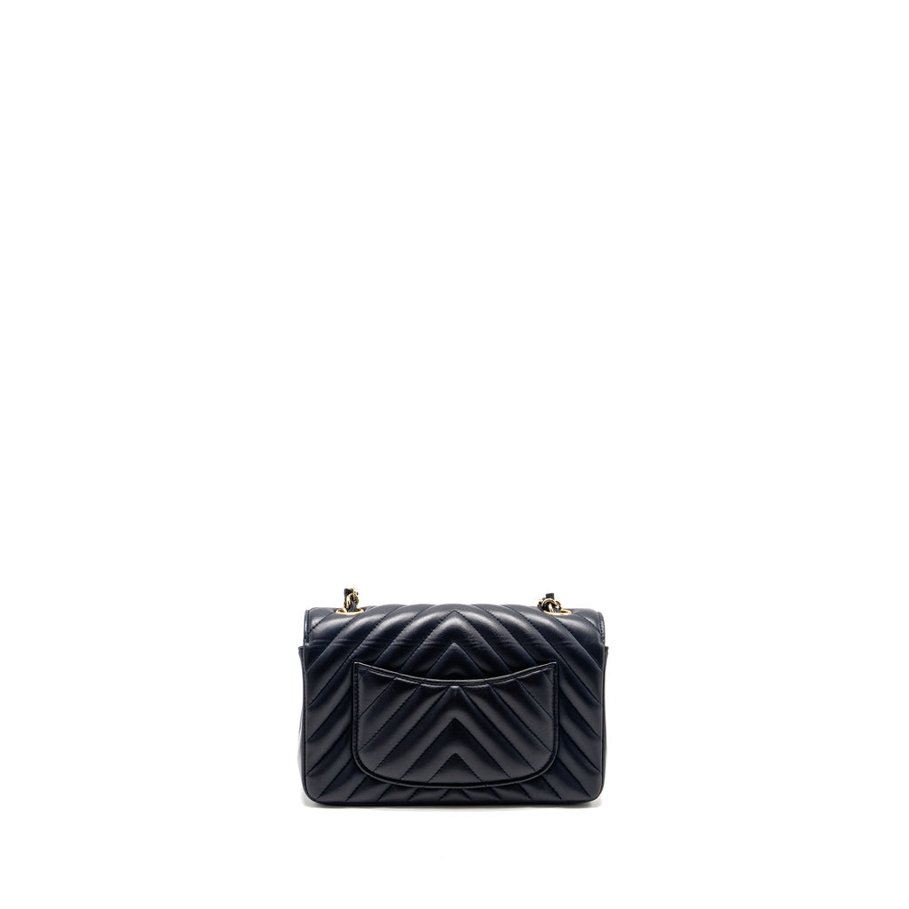 CHANEL MINI RECTANGULAR FLAP BAG CHEVRON LAMBSKIN NAVY LGHW