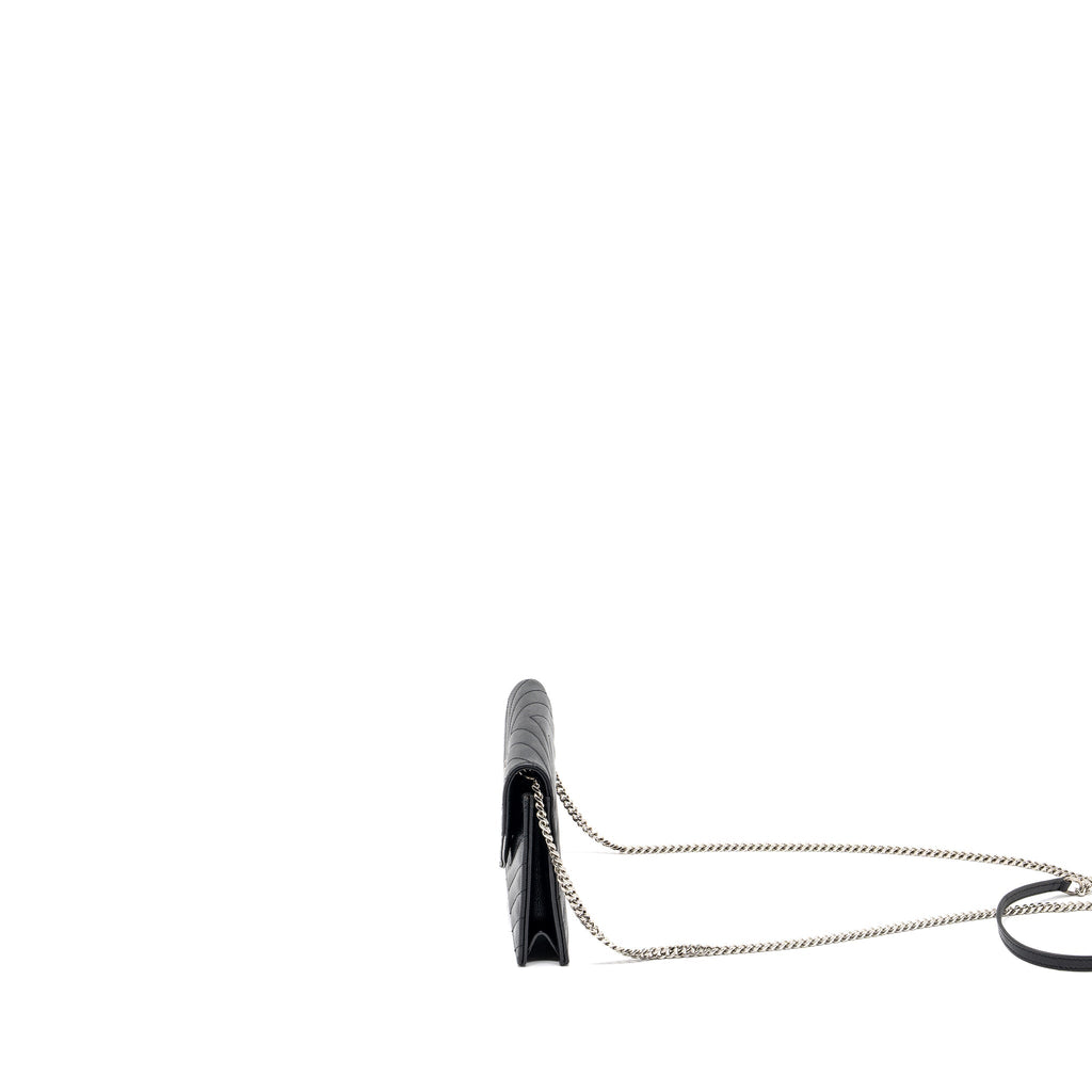 SAINT LAURENT ENVELOPE WALLET ON CHAIN GRAINED CALFSKIN BLACK SHW