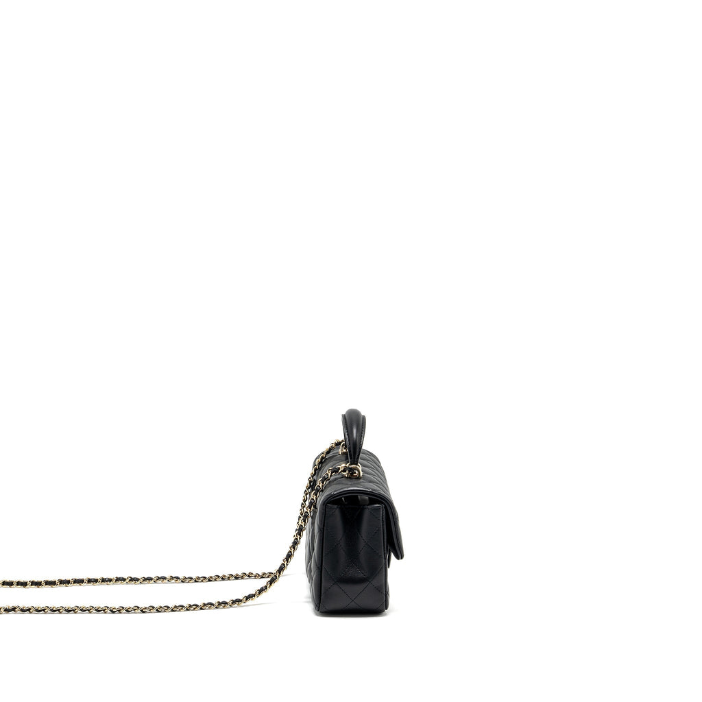 CHANEL TOP HANDLE MINI RECTANGULAR FLAP BAG LAMBSKIN BLACK LGHW (MICROCHIP)