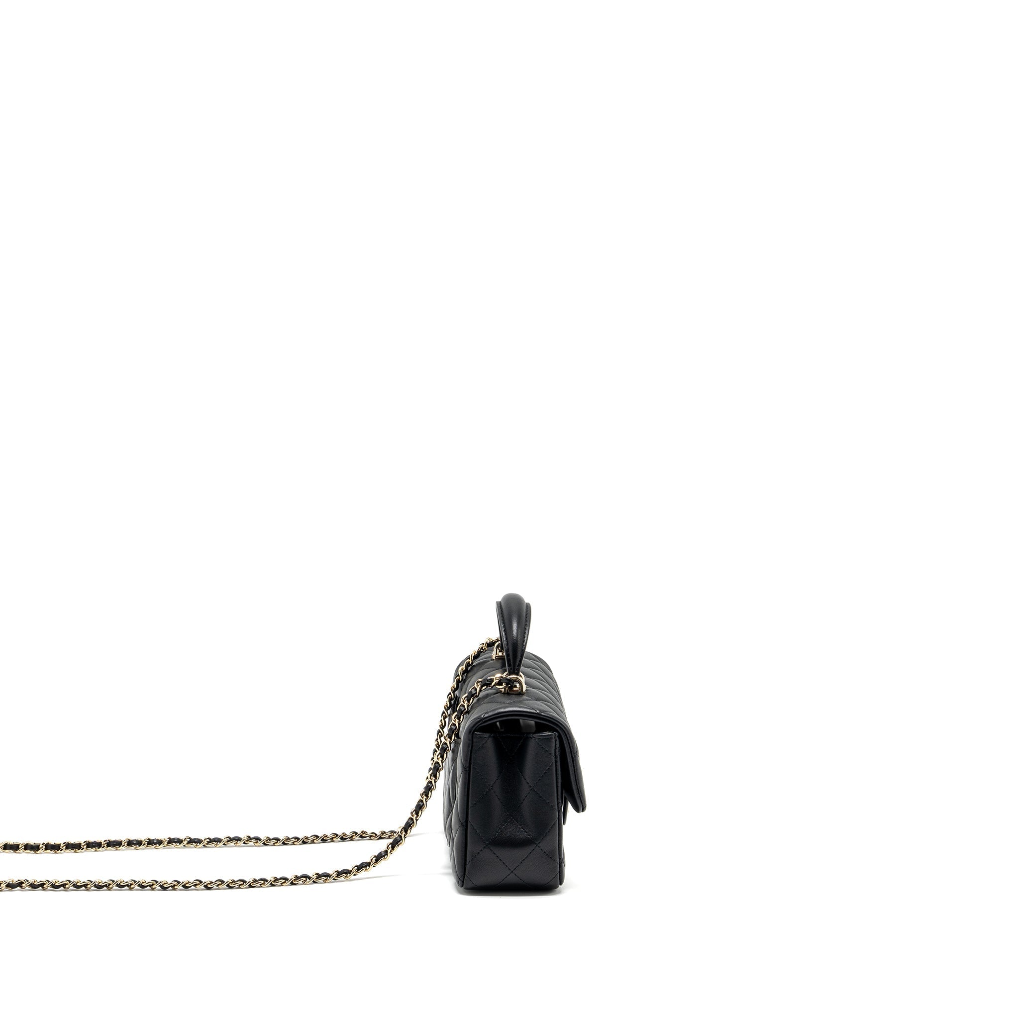 CHANEL TOP HANDLE MINI RECTANGULAR FLAP BAG LAMBSKIN BLACK LGHW (MICROCHIP)