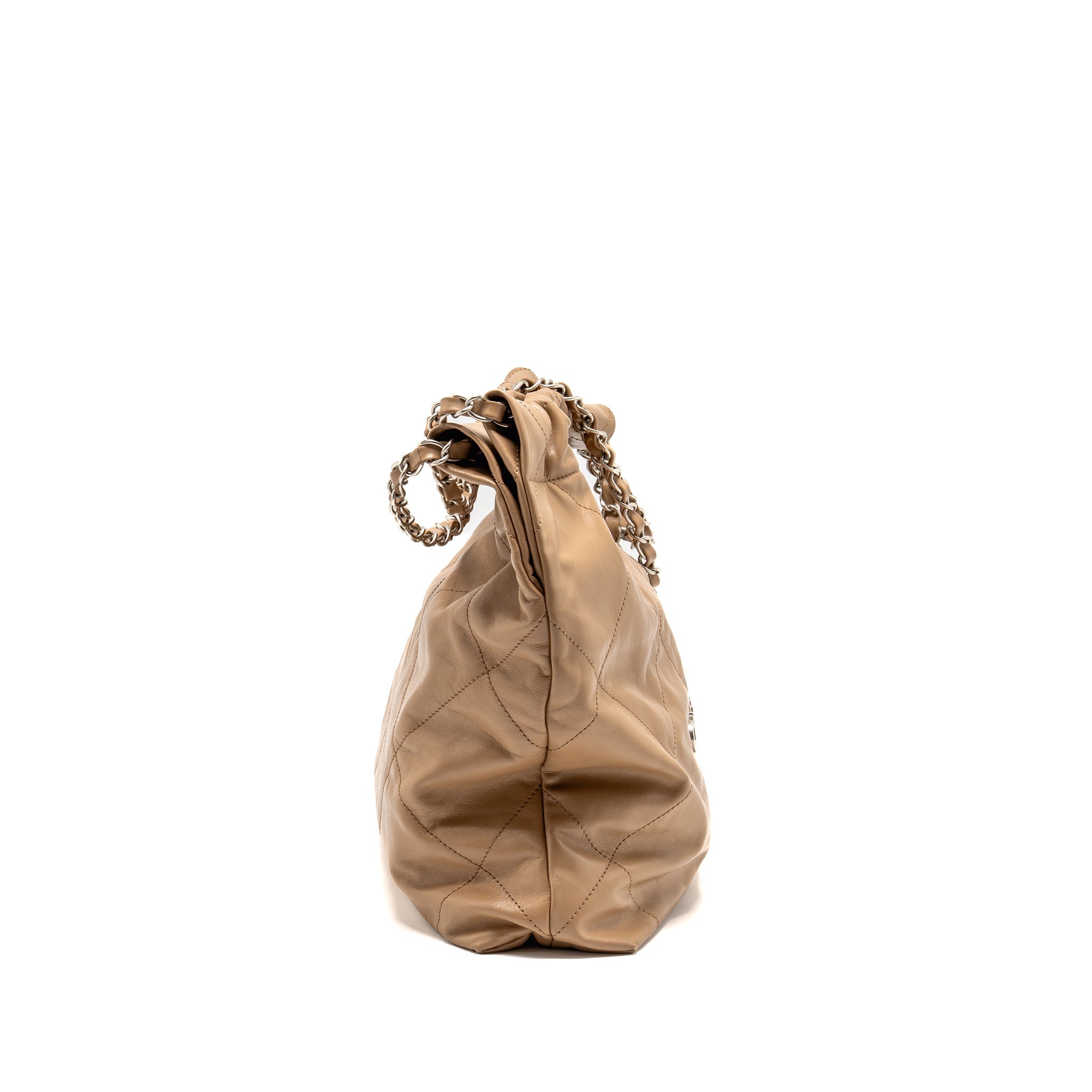 CHANEL SMALL 22 BAG CALFSKIN DARK BEIGE SHW (MICROCHIP)