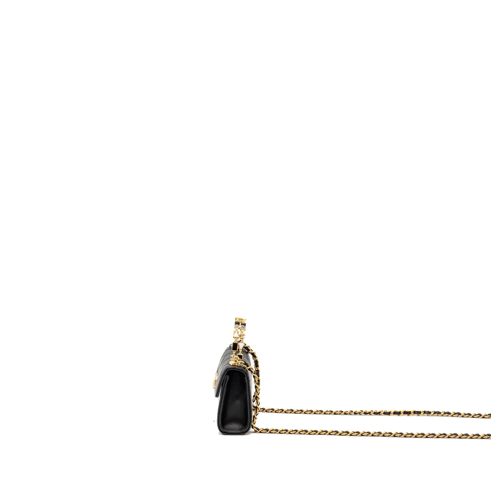 CHANEL DETAILED TOP HANDLE MINI CLUTCH WITH CHAIN LAMBSKIN BLACK GHW (MICROCHIP)