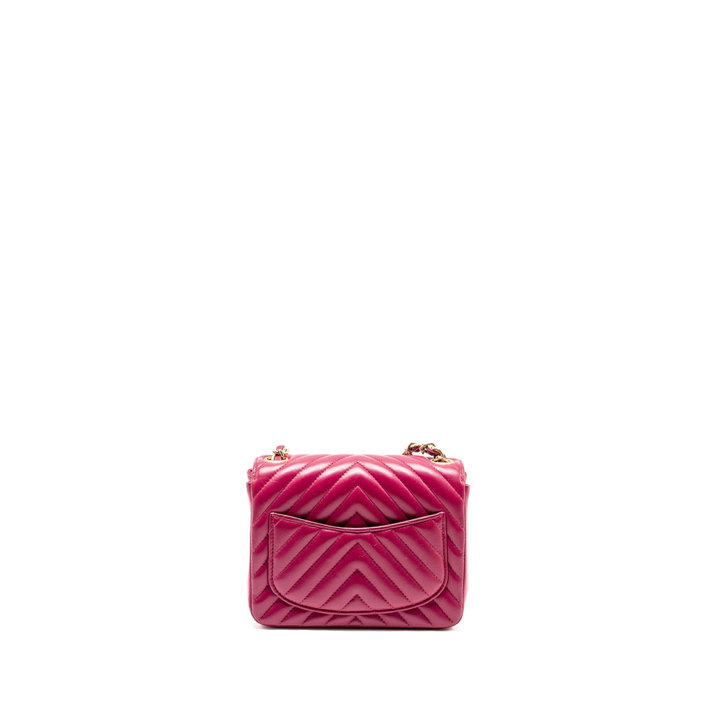 CHANEL MINI SQUARE CHEVRON LAMBSKIN RASPBERRY RED LGHW