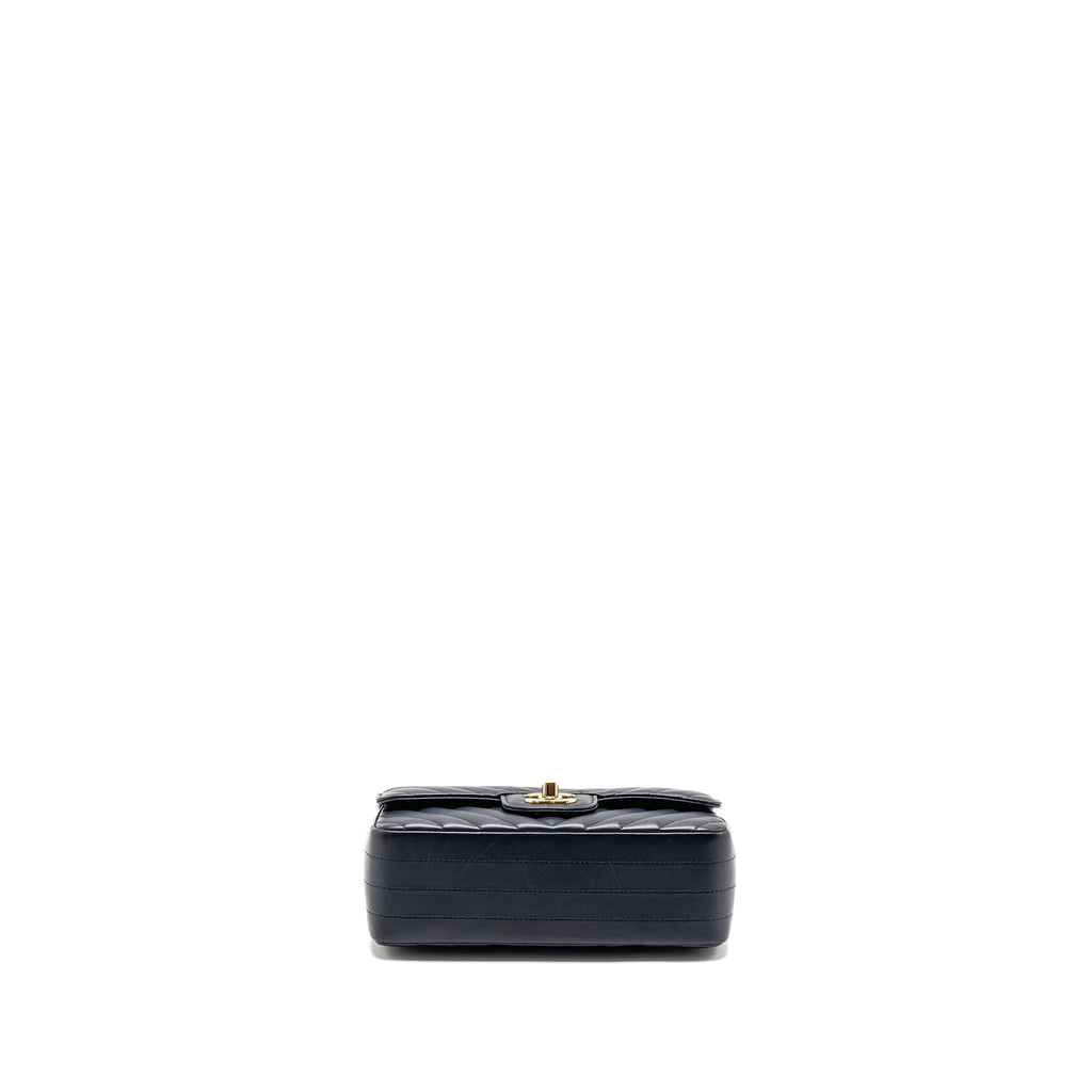 CHANEL MINI RECTANGULAR FLAP BAG CHEVRON LAMBSKIN NAVY LGHW