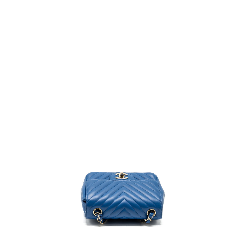 CHANEL MINI SQUARE CHEVRON LAMBSKIN BLUE LGHW