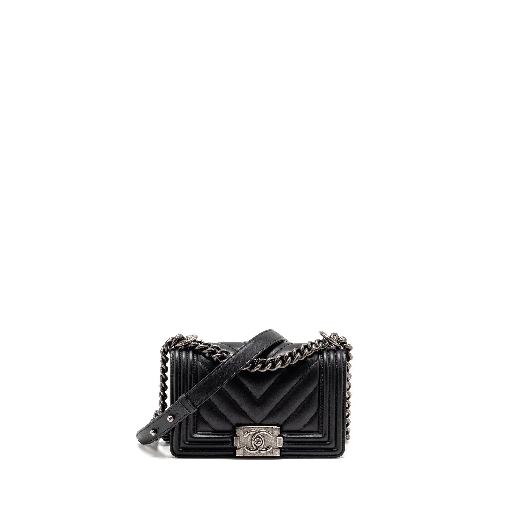 CHANEL SMALL BOY BAG LAMBSKIN BLACK RUTHENIUM SHW