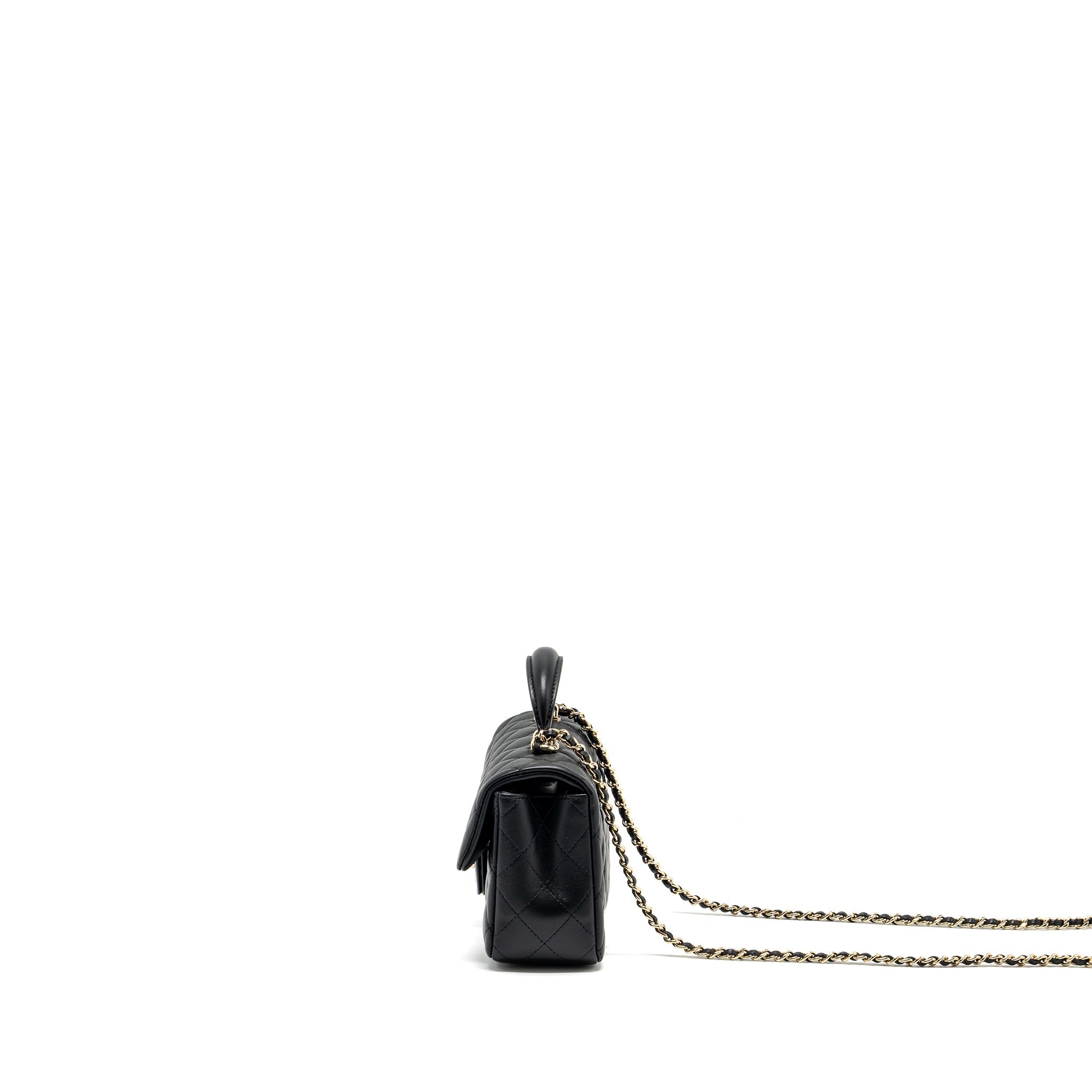 CHANEL TOP HANDLE MINI RECTANGULAR FLAP BAG LAMBSKIN BLACK LGHW (MICROCHIP)