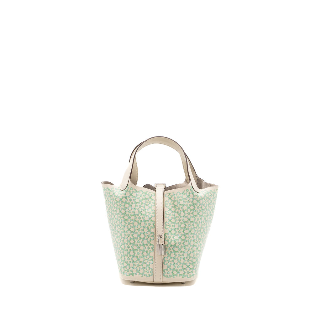 HERMES PICOTIN 18 LUCKY DAISY LOCK BAG SWIFT NATA/VERT/BLANC SHW