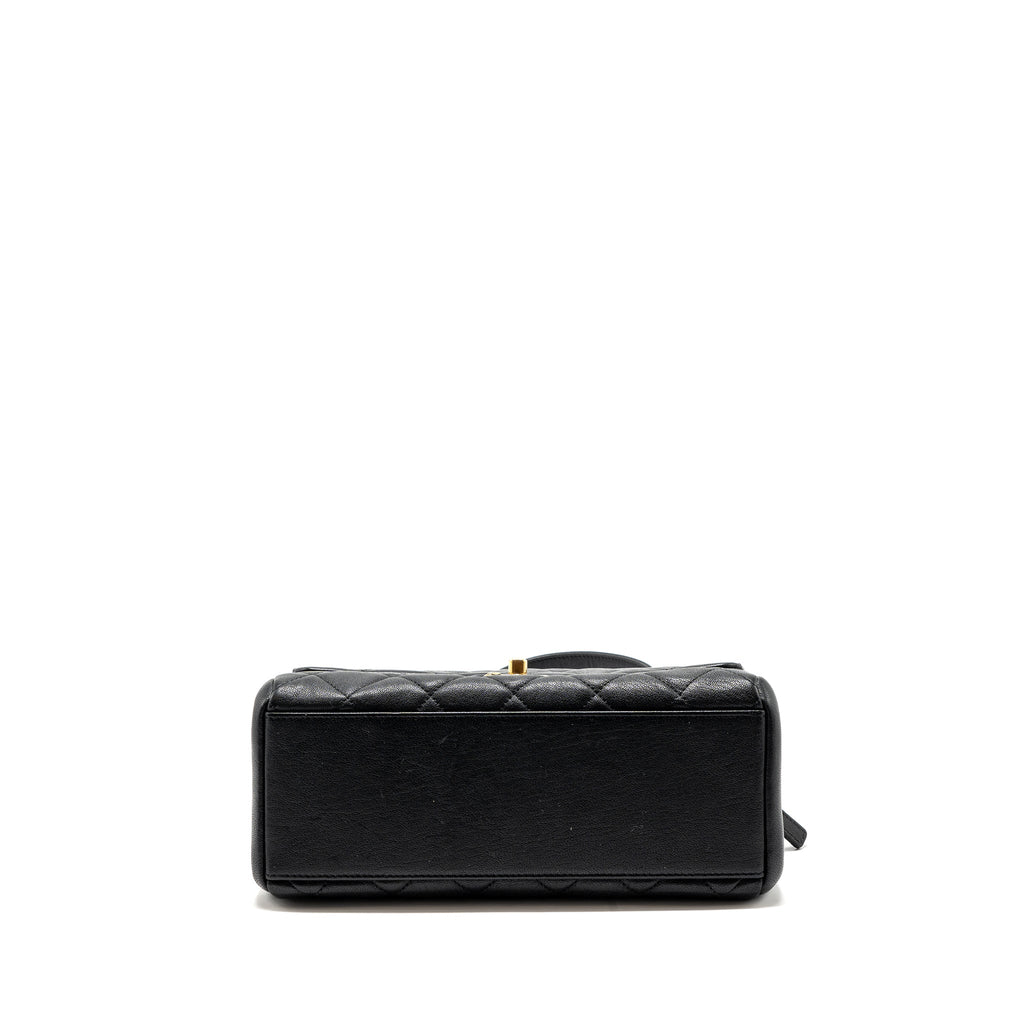 CHANEL CHAINS HANDLE FLAP BAG LAMBSKIN BLACK GHW