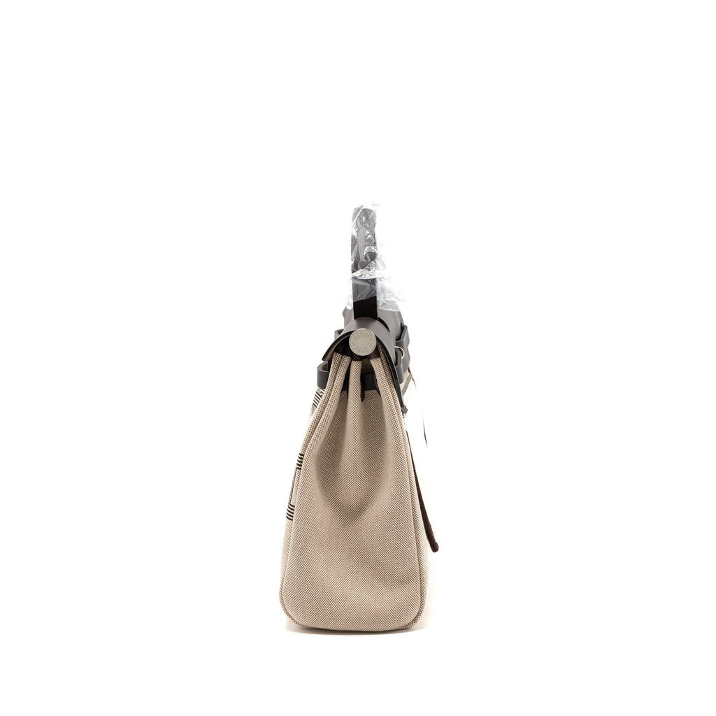 HERMES HERBAG 31 ZIP BAG TOILE H PLUME HUNTER/ CANVAS EBENE/ ECRU/ BEIGE/ EBENE SHW