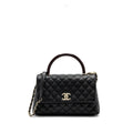 CHANEL MEDIUM COCO HANDLE FLAP BAG LIZARD EMBOSSED HANDLE CAVIAR BLACK LGHW