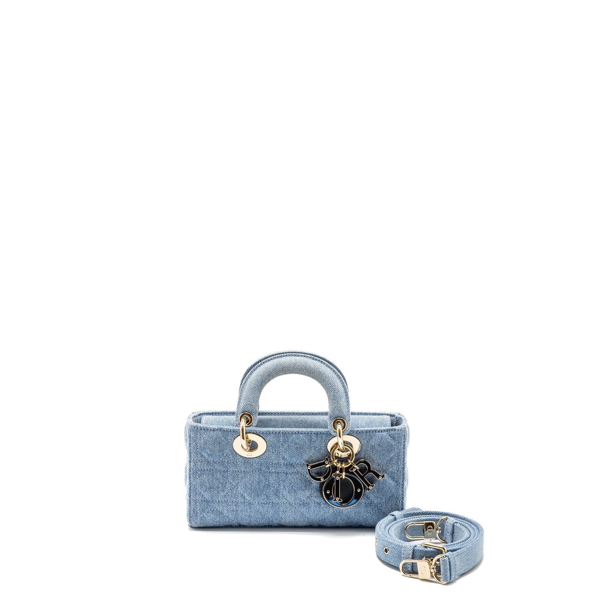 DIOR SMALL LADY D-JOY BAG MACROCANNAGE DENIM BLUE LGHW