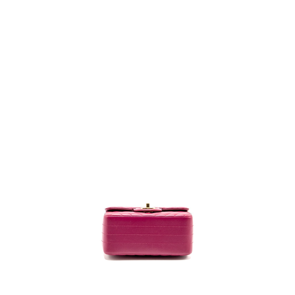CHANEL MINI SQUARE CHEVRON LAMBSKIN RASPBERRY RED LGHW