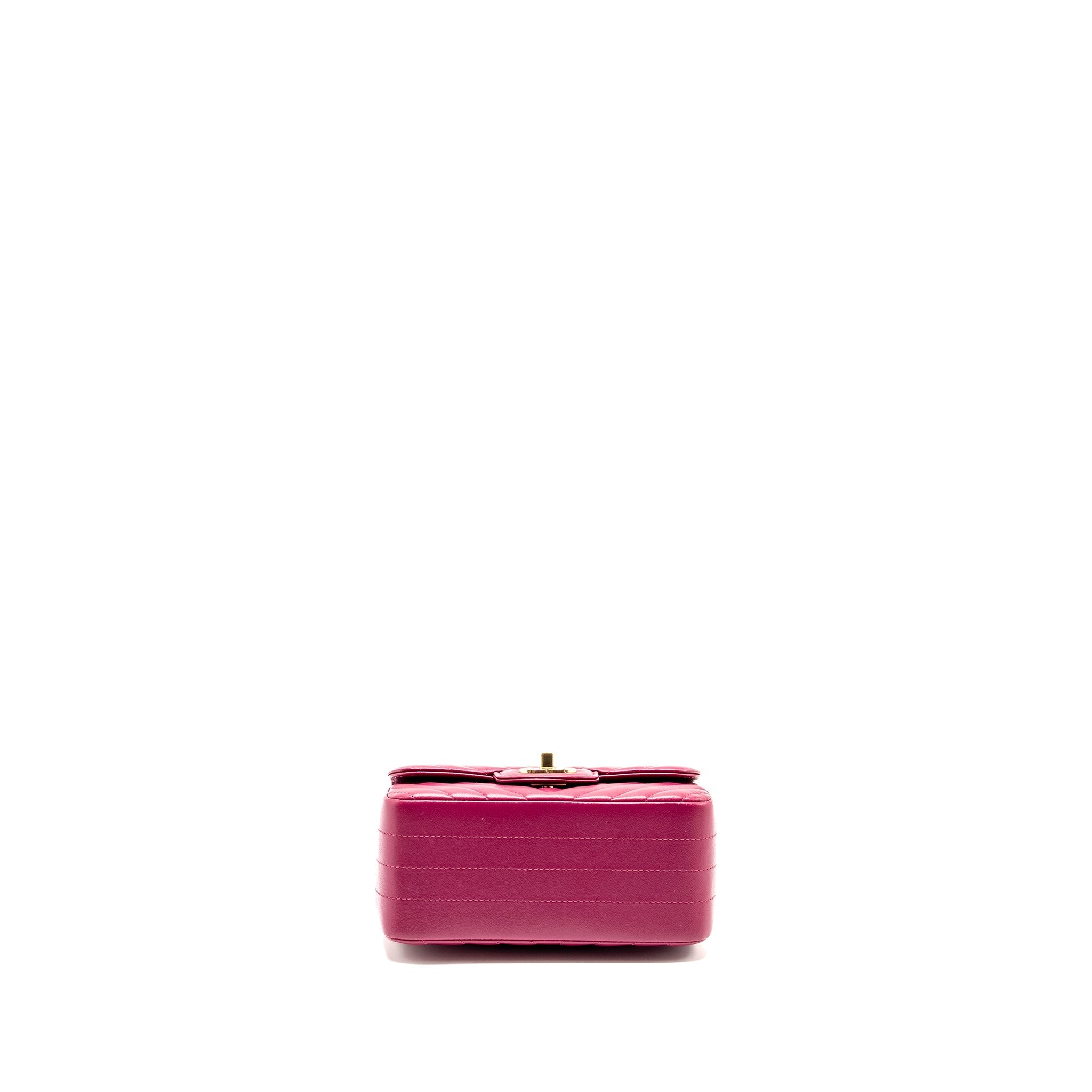 CHANEL MINI SQUARE CHEVRON LAMBSKIN RASPBERRY RED LGHW