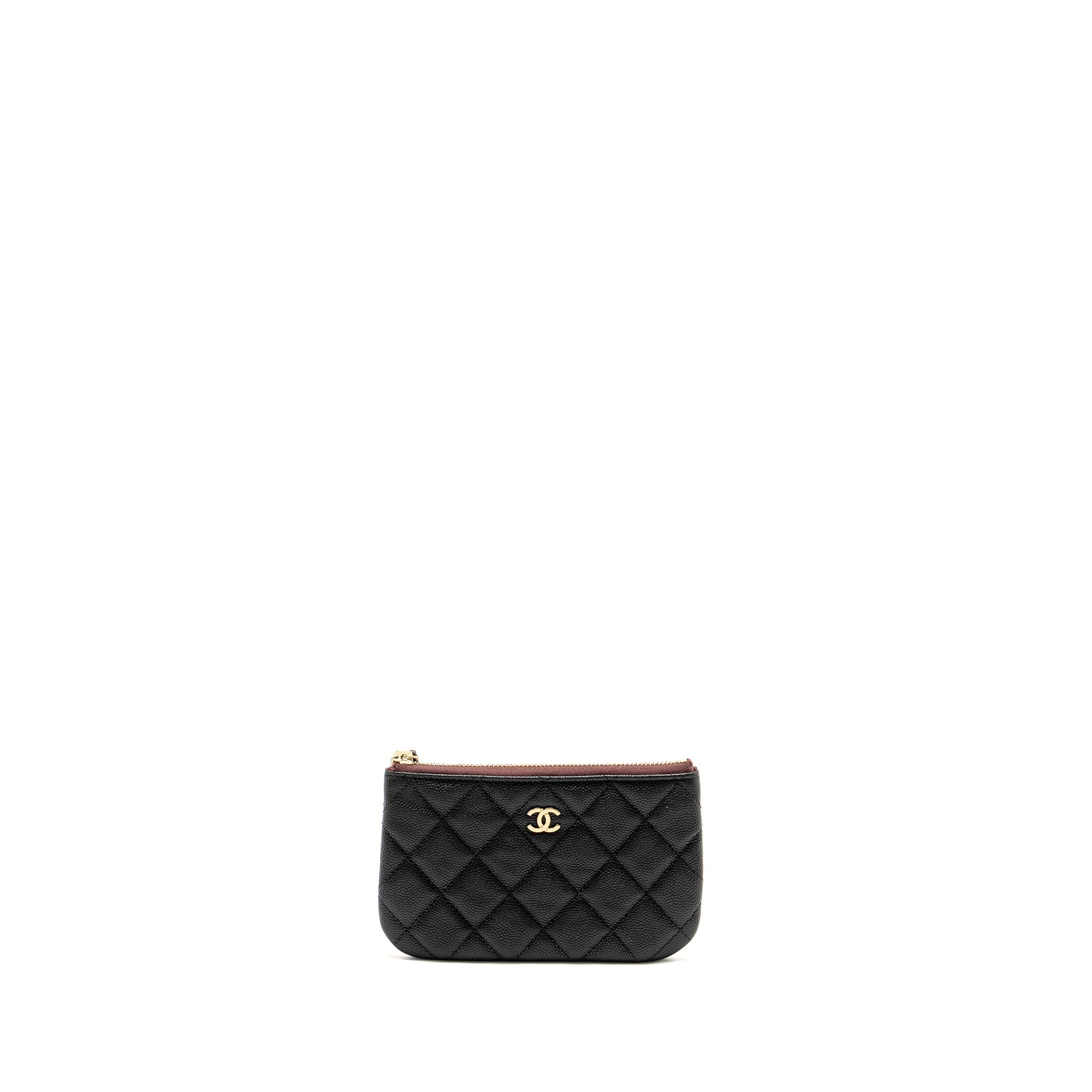 CHANEL CLASSIC SMALL ZIPPED POUCH GRAINED SHINY CALFSKIN BLACK LGHW (MICROCHIP)