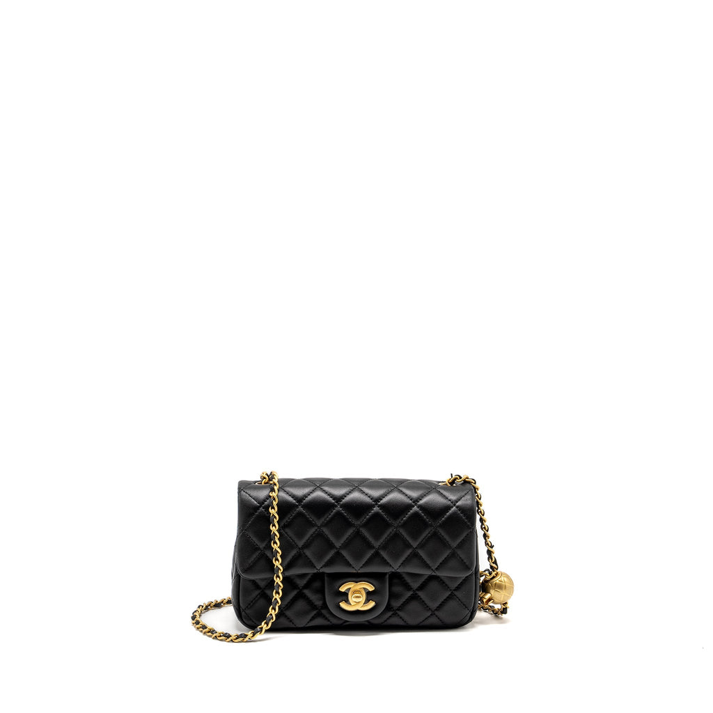 CHANEL PEARL CRUSH MINI RECTANGULAR FLAP BAG LAMBSKIN BLACK GHW (MICROCHIP)