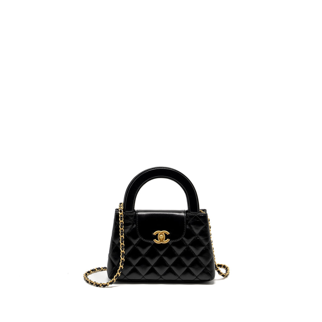 CHANEL MINI KELLY SHOPPING TOTE BAG CALFSKIN BLACK GHW (MICROCHIP)