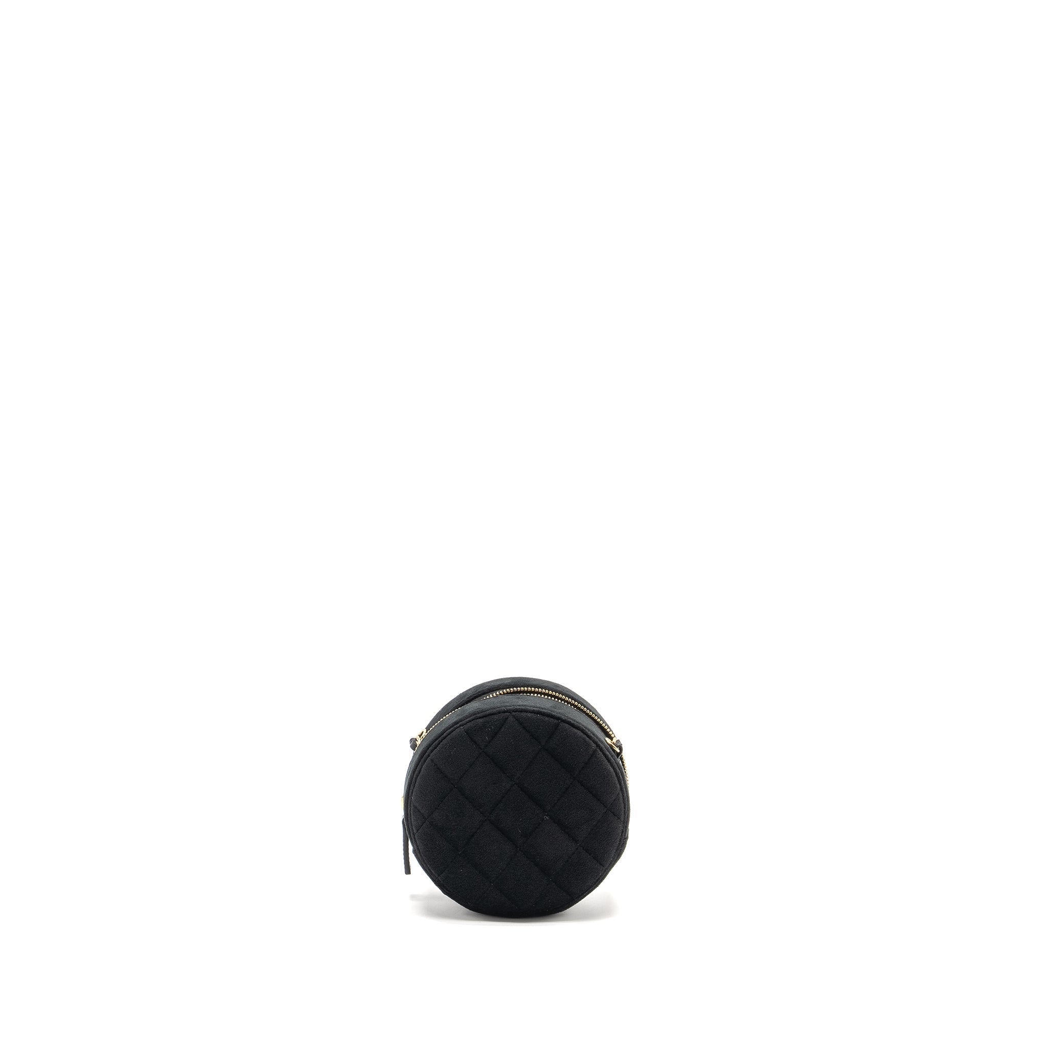 CHANEL PEARL CRUSH ROUND CLUTCH QUILTED VELVET BLACK LGHW