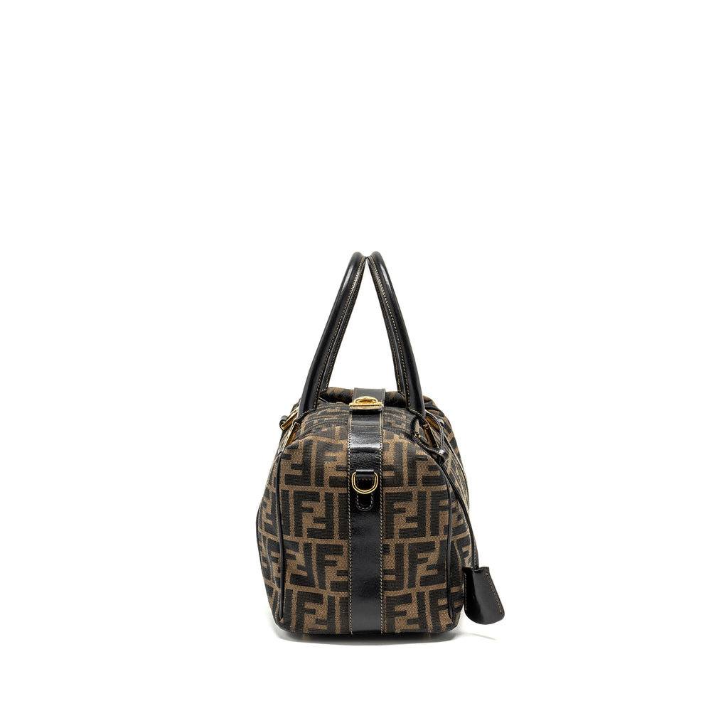 FENDI VINTAGE HANDLE BOWLING BAG CANVAS BROWN GHW