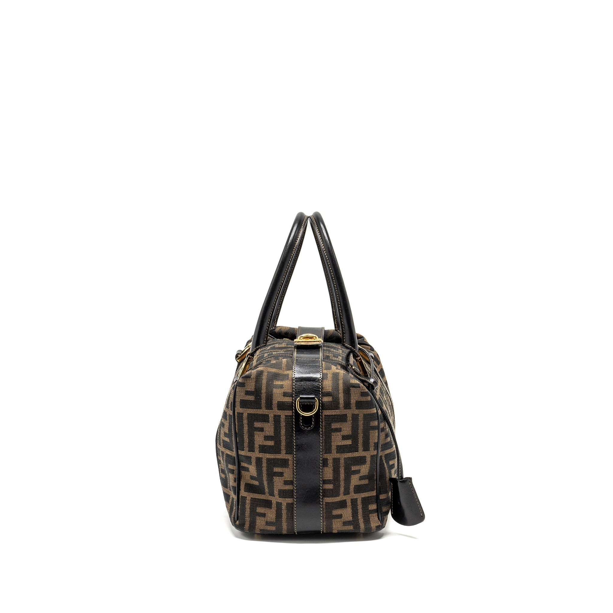 FENDI VINTAGE HANDLE BOWLING BAG CANVAS BROWN GHW