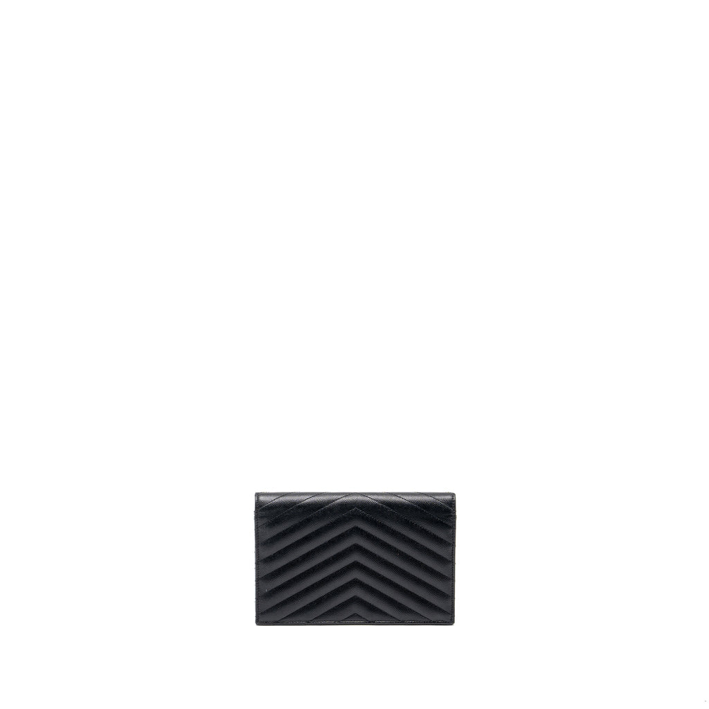 SAINT LAURENT ENVELOPE WALLET ON CHAIN GRAINED CALFSKIN BLACK SHW