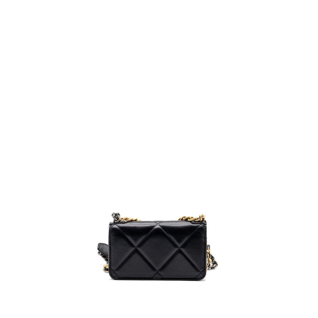 CHANEL MINI 19 WALLET ON CHAIN LAMBSKIN BLACK MULTICOLOUR HARDWARE (MICROCHIP)