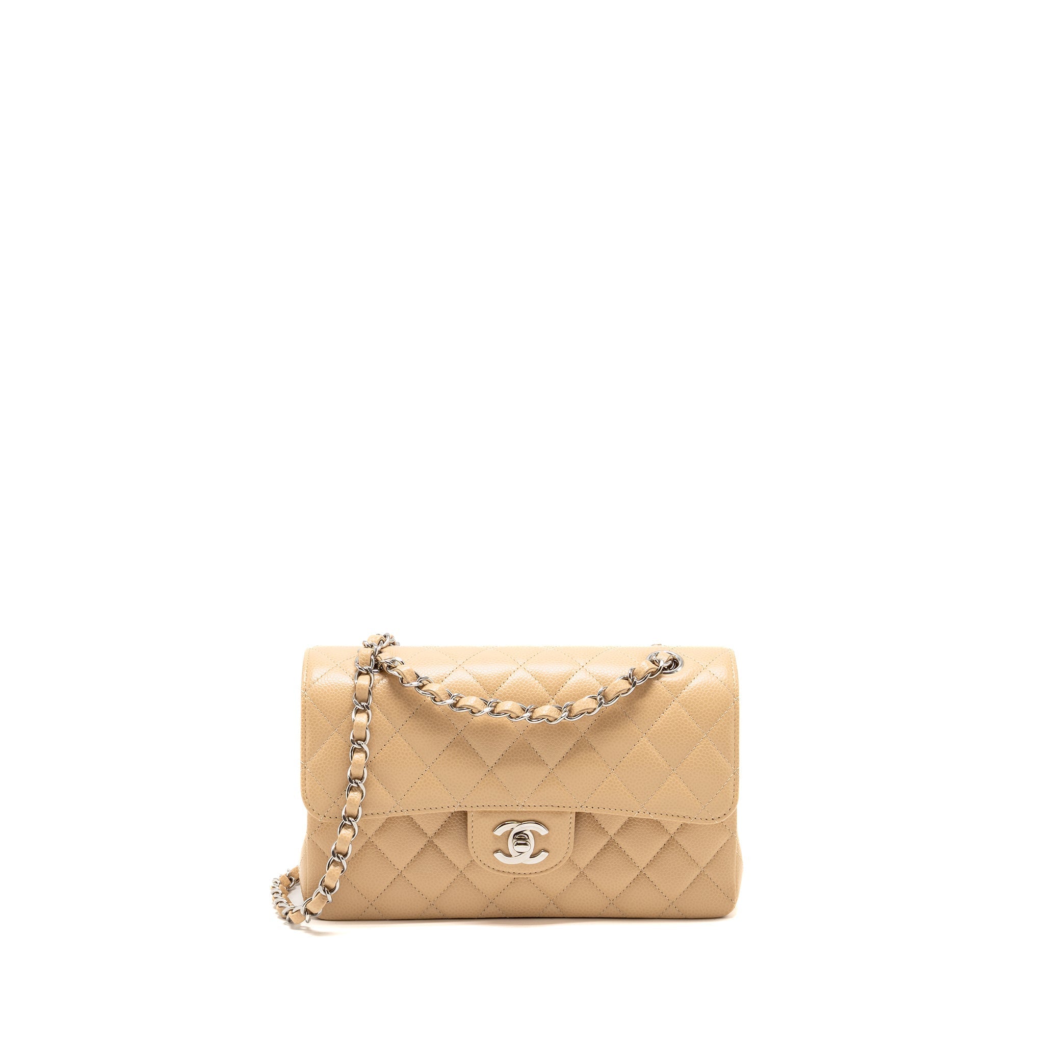CHANEL SMALL CLASSIC DOUBLE FLAP BAG CAVIAR BEIGE SHW (MICROCHIP) (Copy)