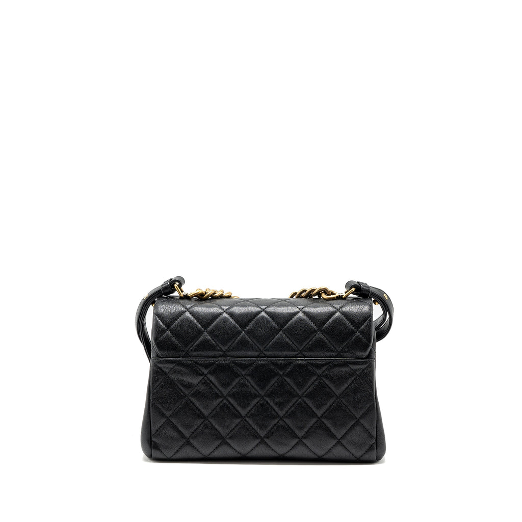 CHANEL CHAINS HANDLE FLAP BAG LAMBSKIN BLACK GHW