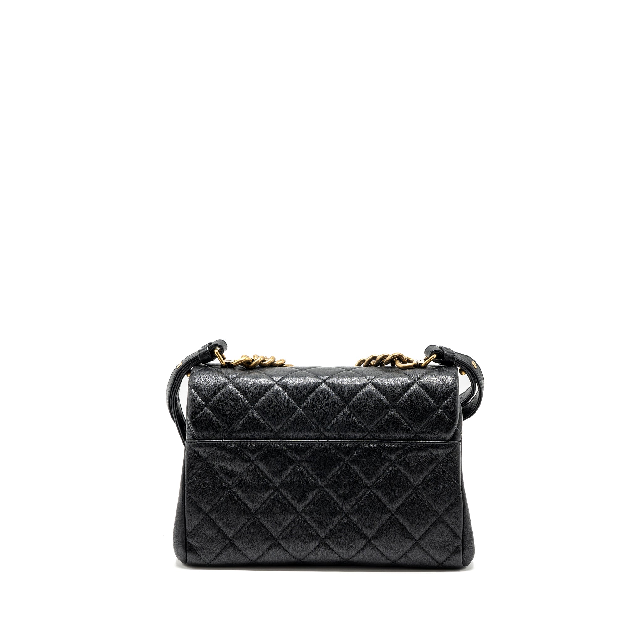 CHANEL CHAINS HANDLE FLAP BAG LAMBSKIN BLACK GHW