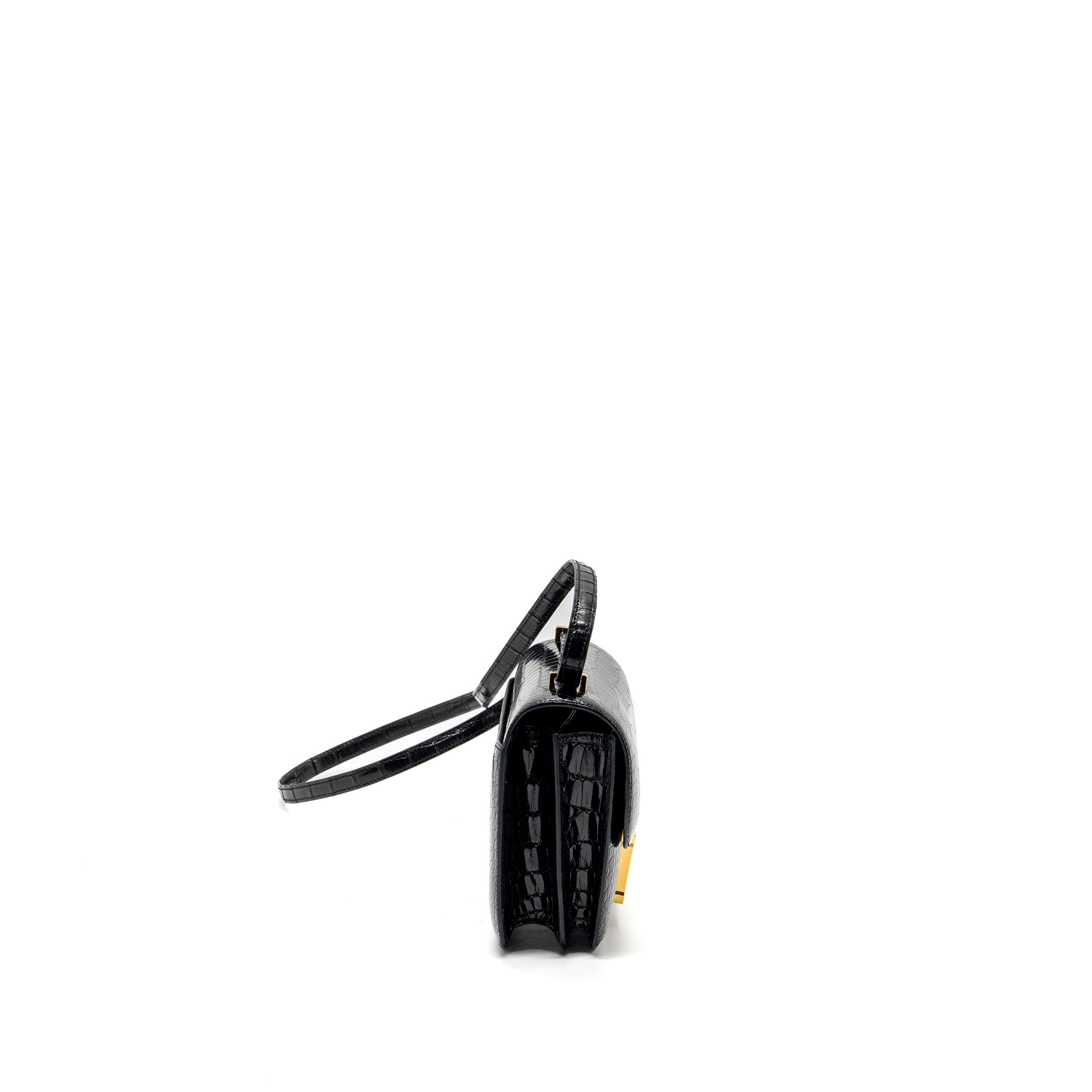 HERMES MINI CONSTANCE SHINY ALLIGATOR MISSISSIPPIENSIS BLACK GHW