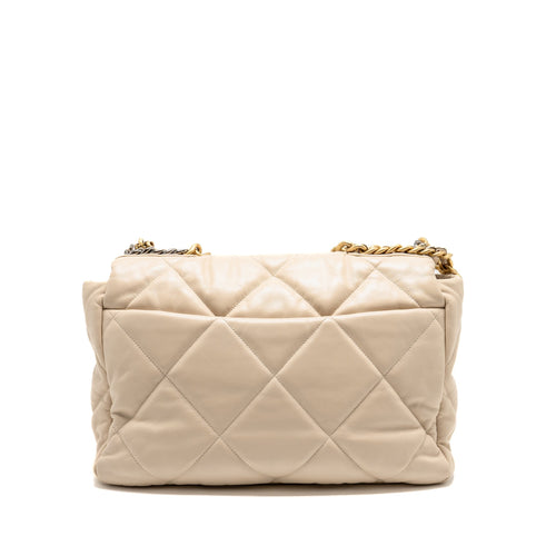 CHANEL MAXI 19 BAG GOATSKIN BEIGE MULTICOLOR HARDWARE