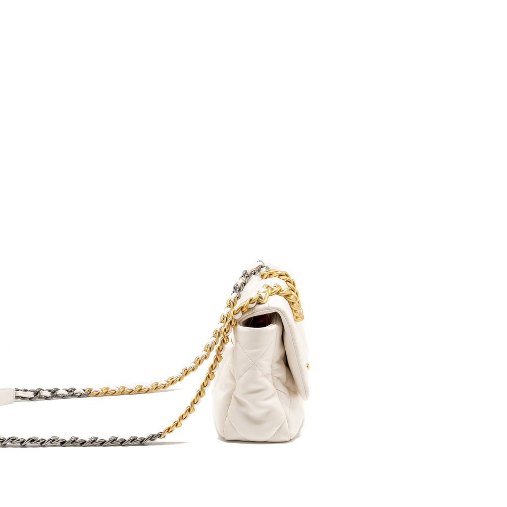 CHANEL SMALL 19 BAG LAMBSKIN WHITE MULTICOLOUR HARDWARE