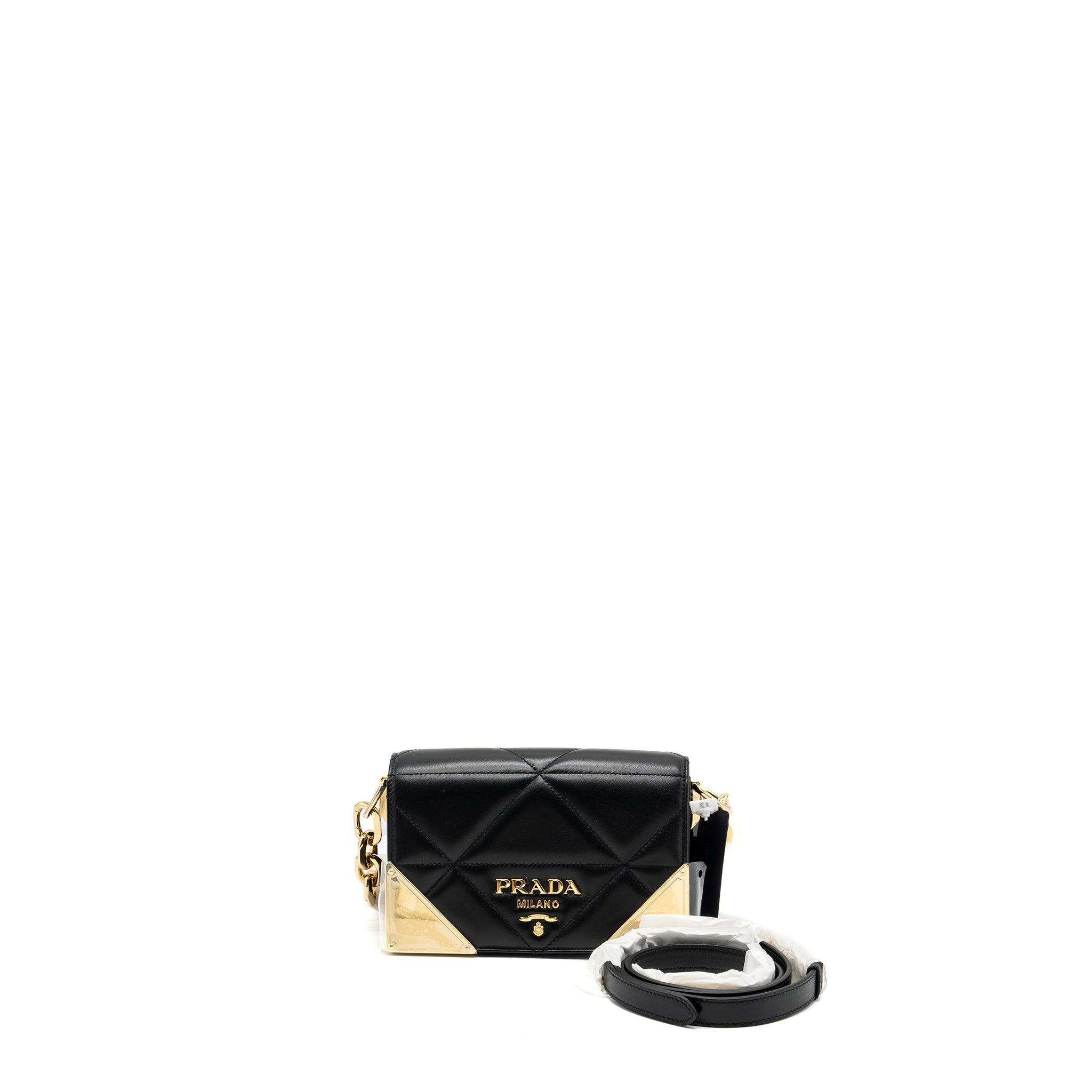 PRADA SHOULDER BAG QUILTED NAPPA LEATHER BLACK GHW