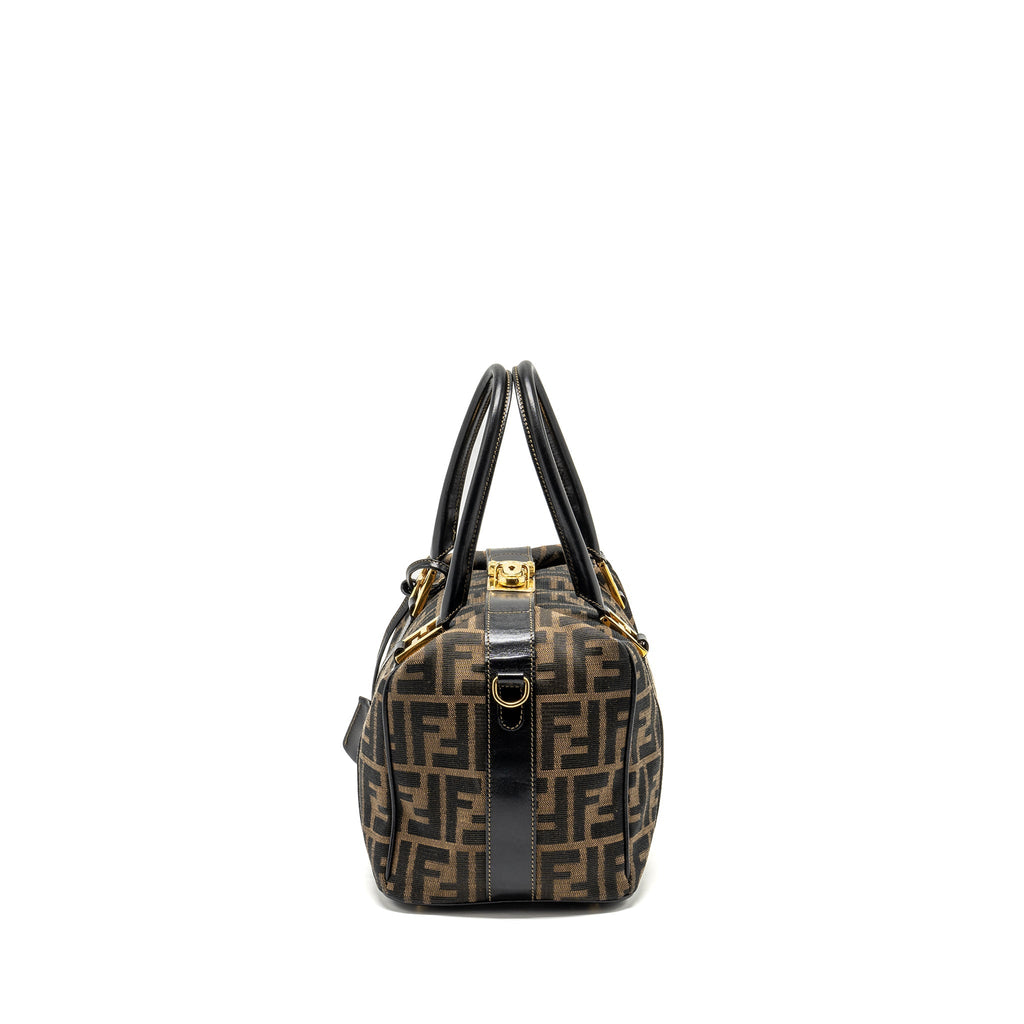 FENDI VINTAGE HANDLE BOWLING BAG CANVAS BROWN GHW