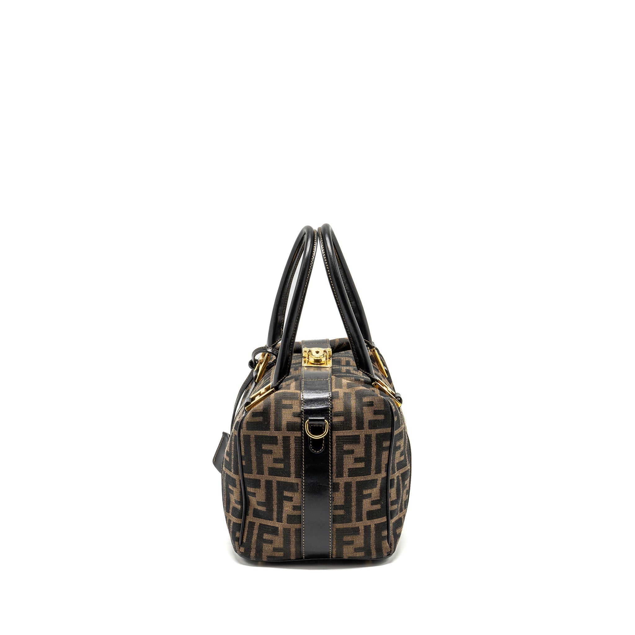 FENDI VINTAGE HANDLE BOWLING BAG CANVAS BROWN GHW