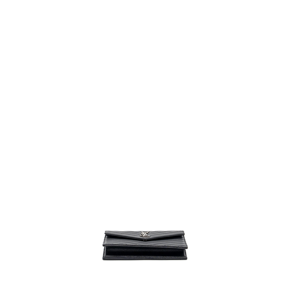SAINT LAURENT ENVELOPE WALLET ON CHAIN GRAINED CALFSKIN BLACK SHW