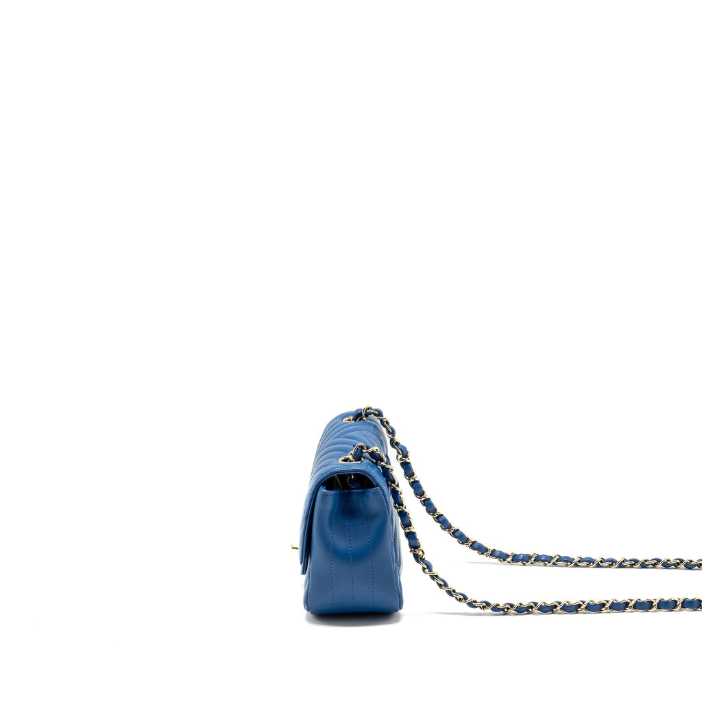 CHANEL MINI SQUARE CHEVRON LAMBSKIN BLUE LGHW