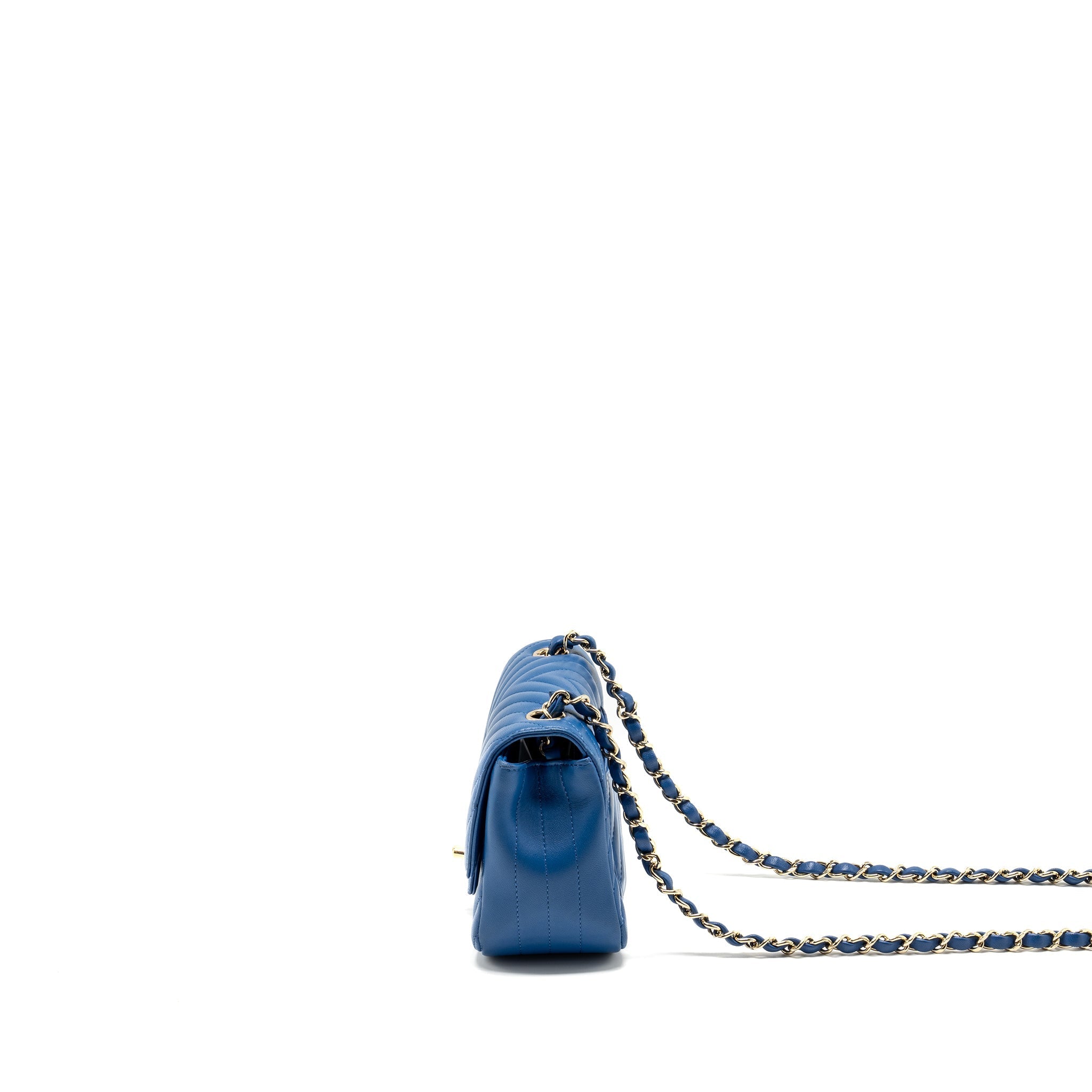CHANEL MINI SQUARE CHEVRON LAMBSKIN BLUE LGHW