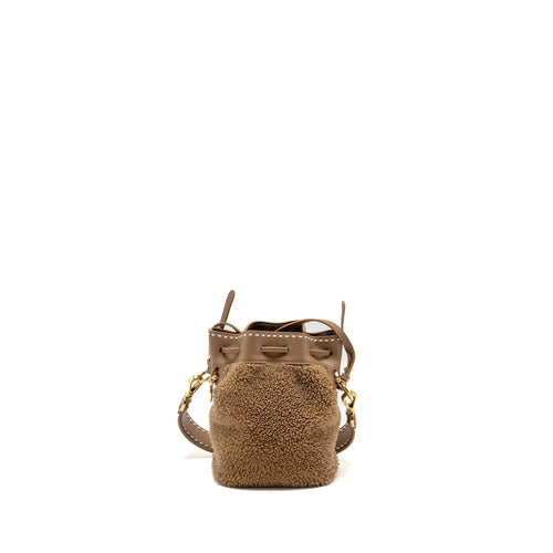 FENDI MINI MON TRESOR BUCKET BAG SHEARLING/LEATHER BEIGE GHW