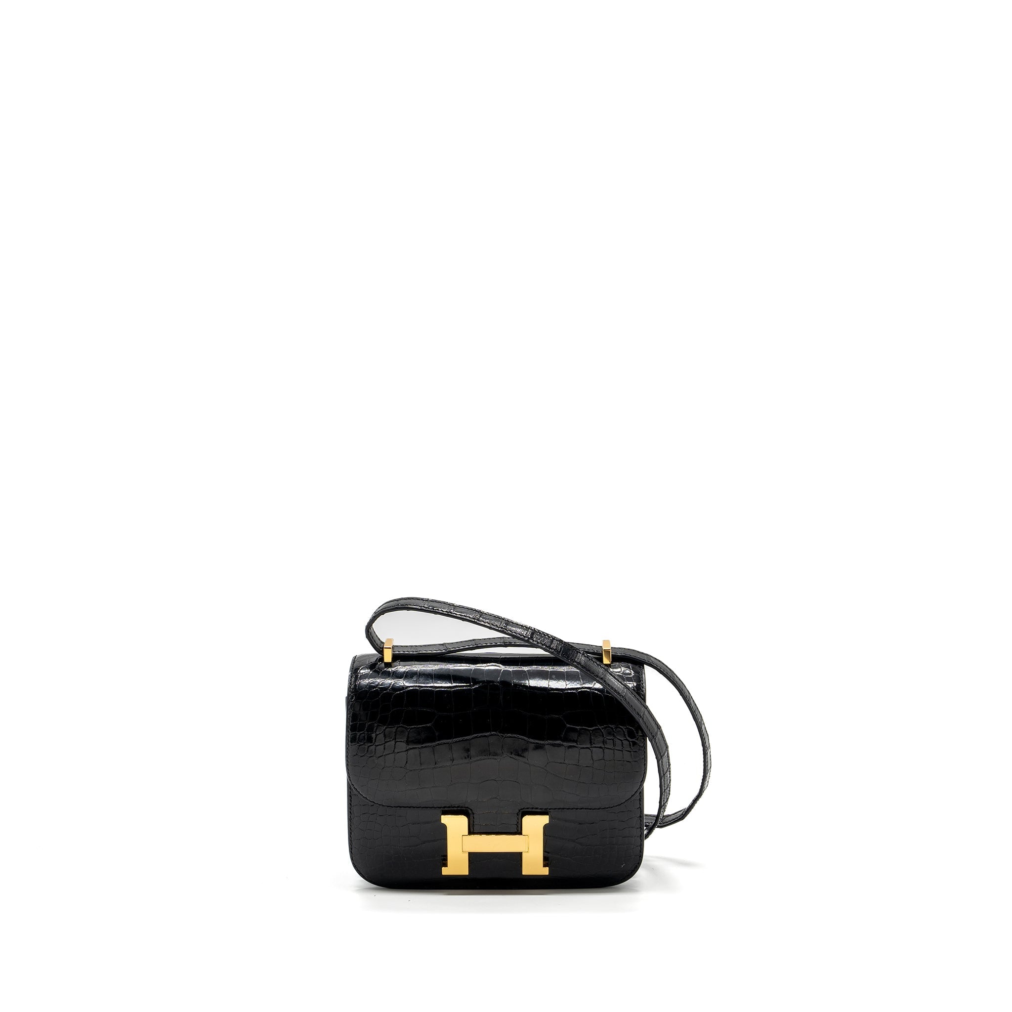 HERMES MINI CONSTANCE SHINY ALLIGATOR MISSISSIPPIENSIS BLACK GHW