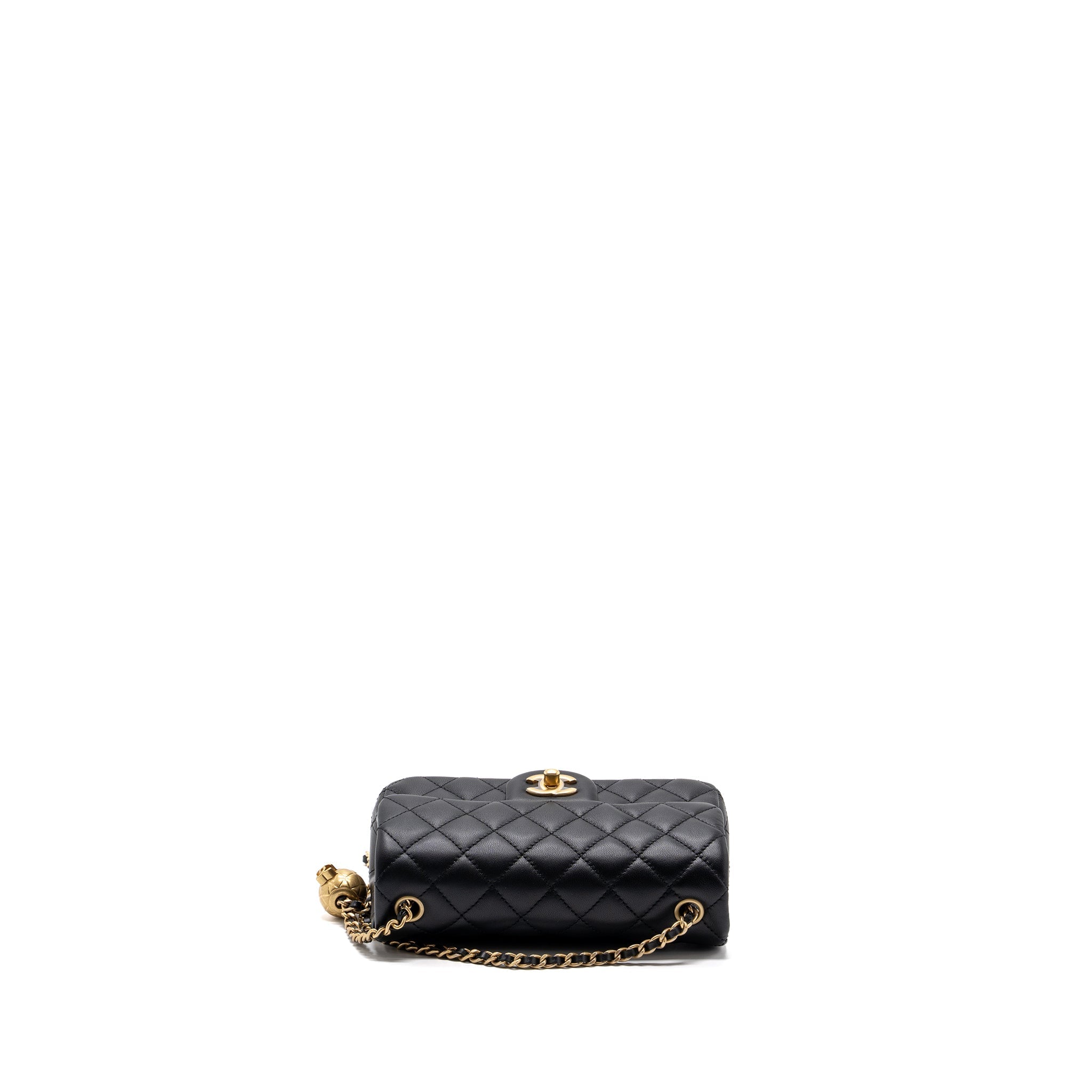 CHANEL 23K PEARL CRUSH MINI RECTANGULAR FLAP BAG LAMBSKIN BLACK GHW (MICROCHIP)