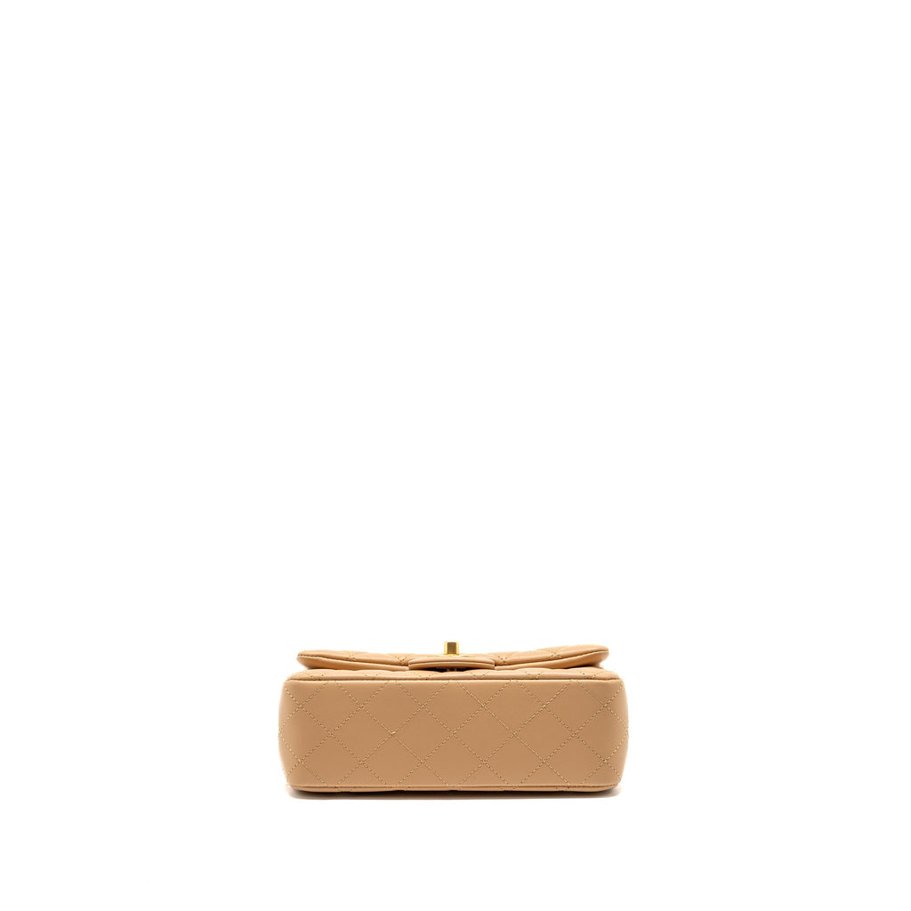 CHANEL PEARL CRUSH MINI RECTANGULAR FLAP BAG LAMBSKIN BEIGE GHW (MICROCHIP)