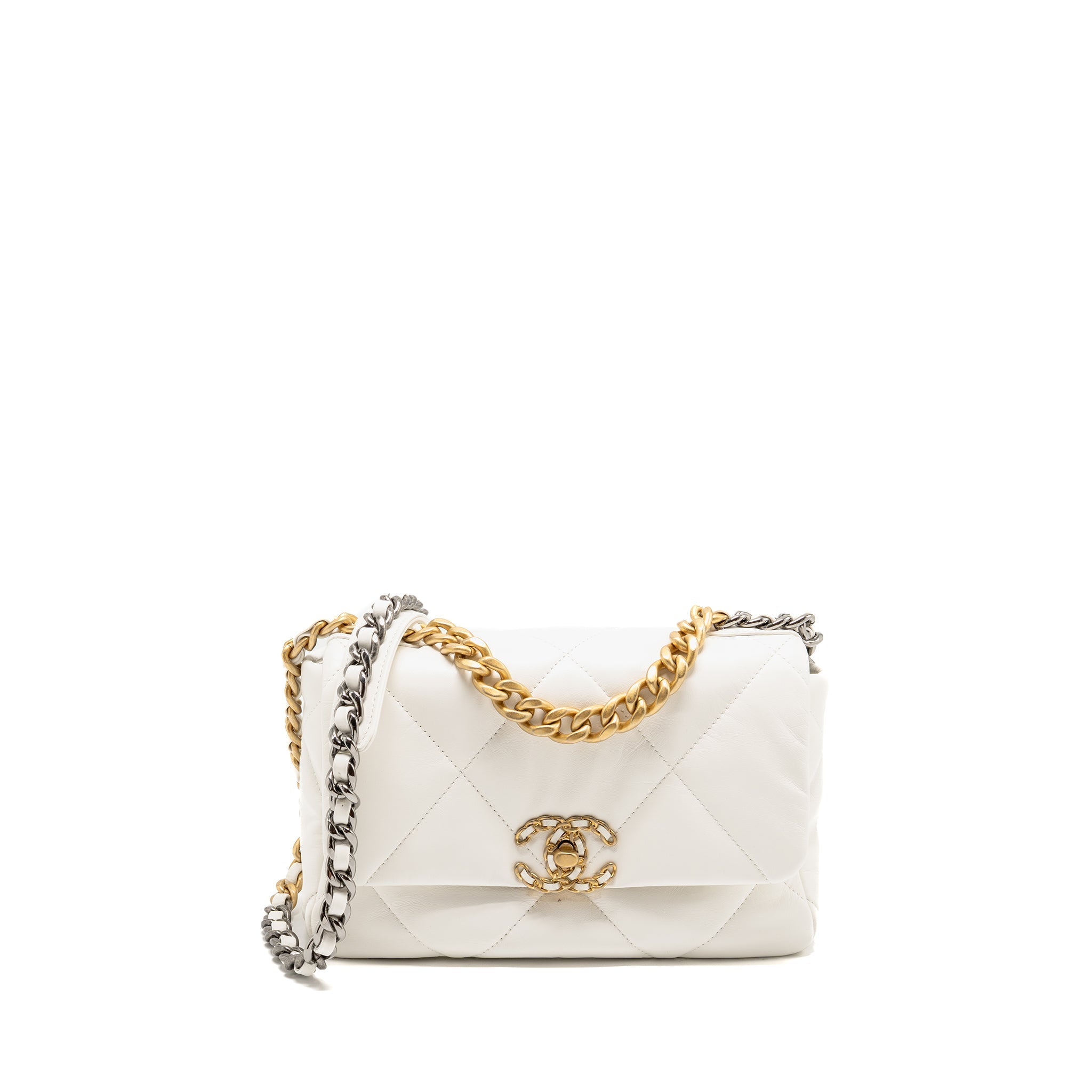 CHANEL SMALL 19 BAG LAMBSKIN WHITE MULTICOLOUR HARDWARE