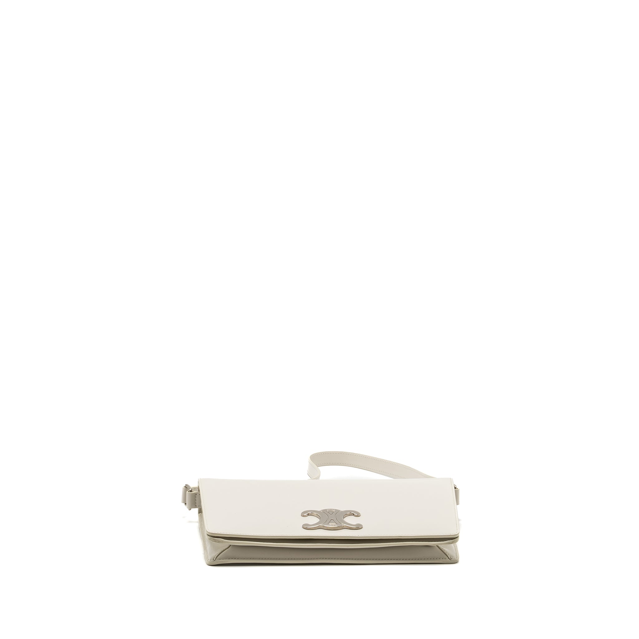 CELINE TRAPEZE TRIOMPHE SHOULDER BAG SHINY CALFSKIN WHITE SHW