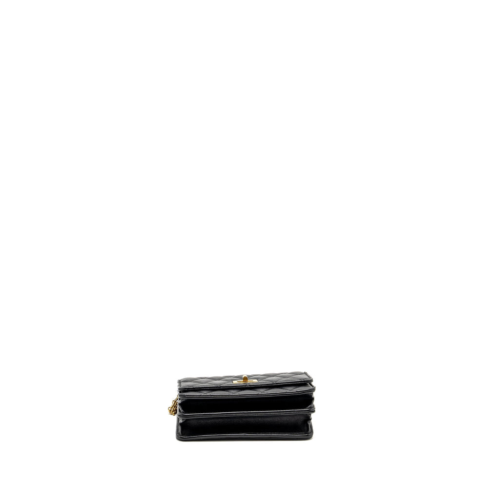 CHANEL MINI 2.55 REISSUE WALLET ON CHAIN AGED CALFSKIN BLACK GHW (MICROCHIP)