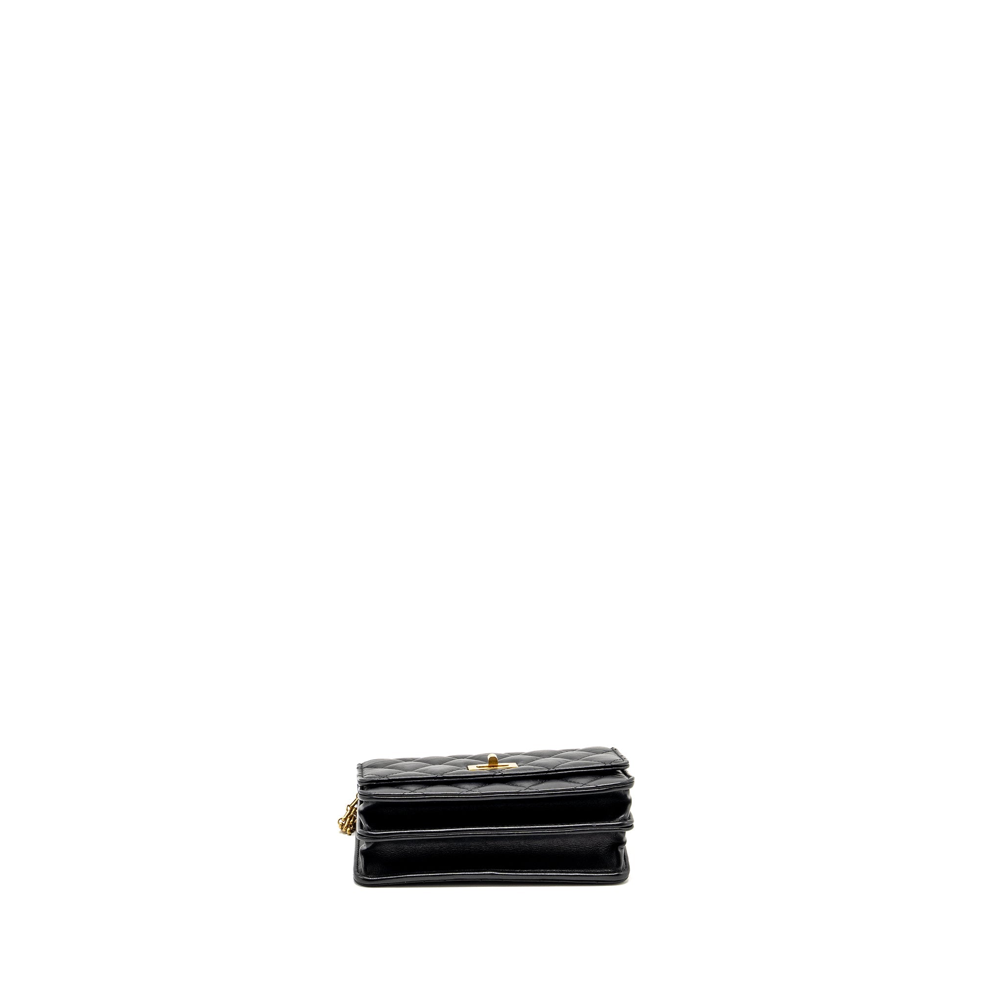 CHANEL MINI 2.55 REISSUE WALLET ON CHAIN AGED CALFSKIN BLACK GHW (MICROCHIP)