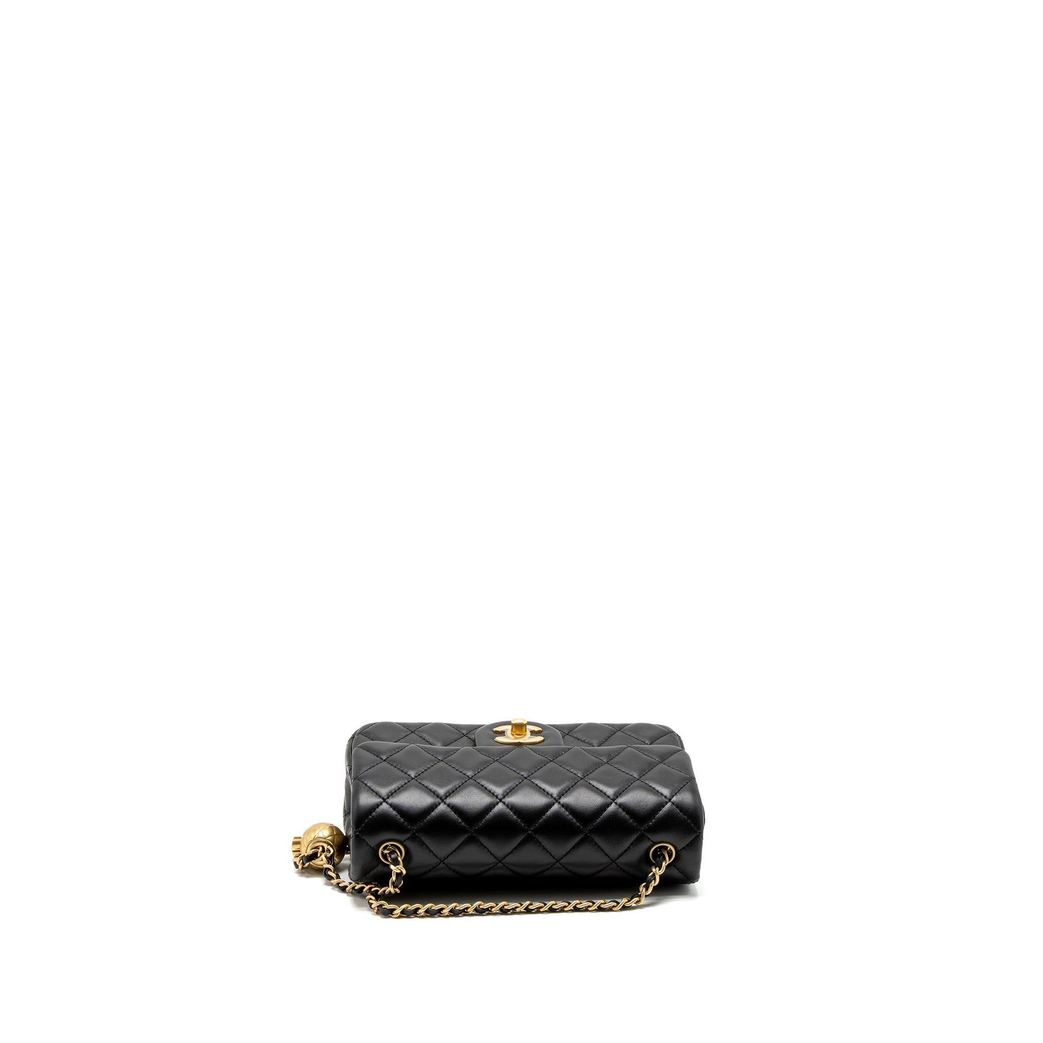 CHANEL PEARL CRUSH MINI RECTANGULAR LAMBSKIN BLACK BRUSHED GHW (MICROCHIP)